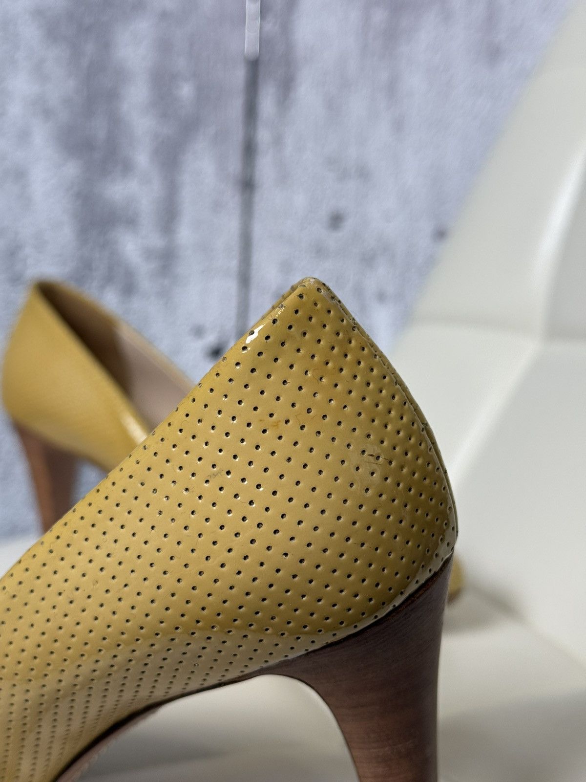 Prada Prada Sport Yellow Perforated Leather Bow Wooden Heel Pumps Size US 8 / IT 38 - 9 Thumbnail