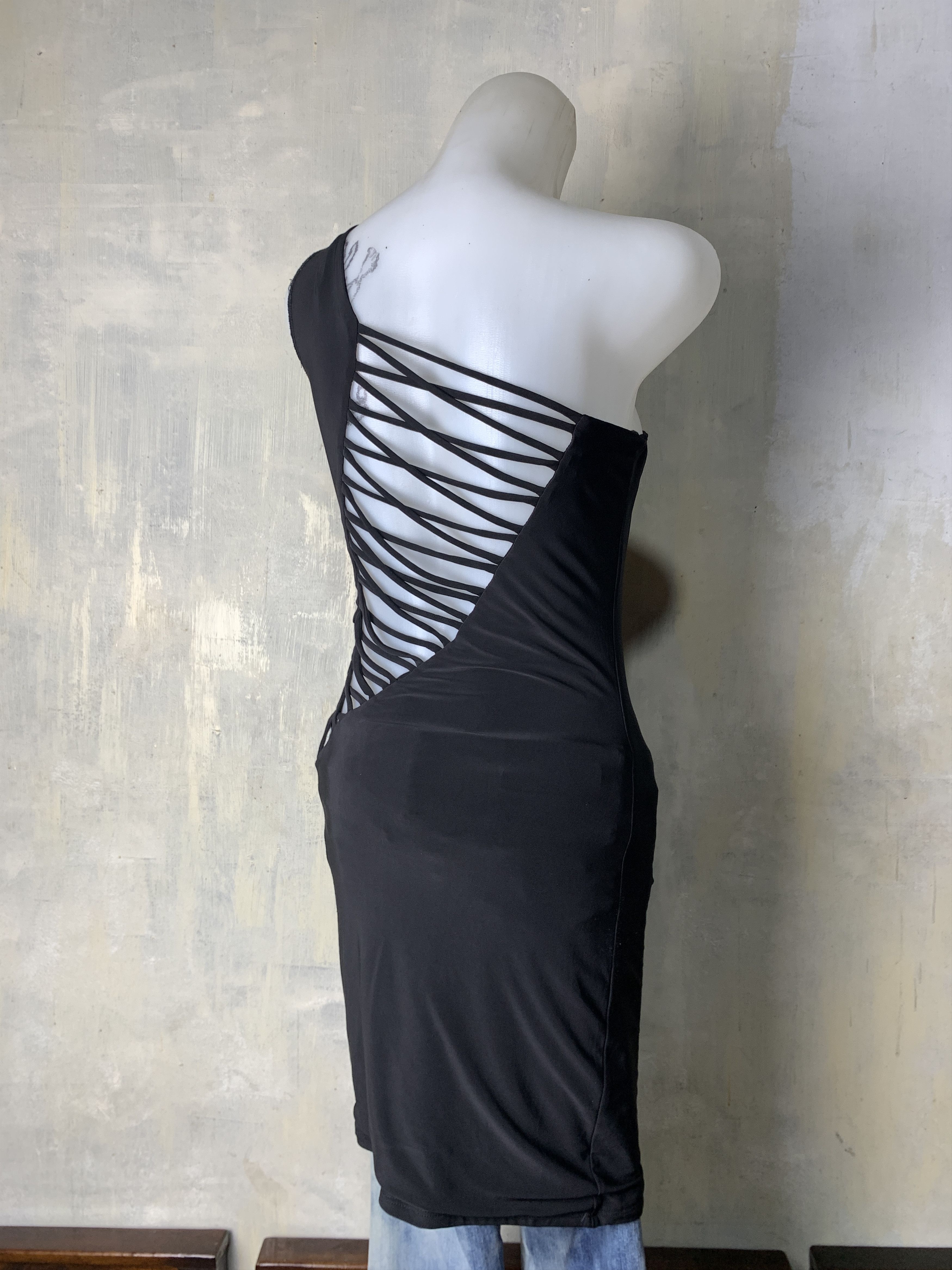 Japanese Brand Little USA Black One-shoulder Strappy Dress (S) Size S / US 4 / IT 40 - 2 Thumbnail