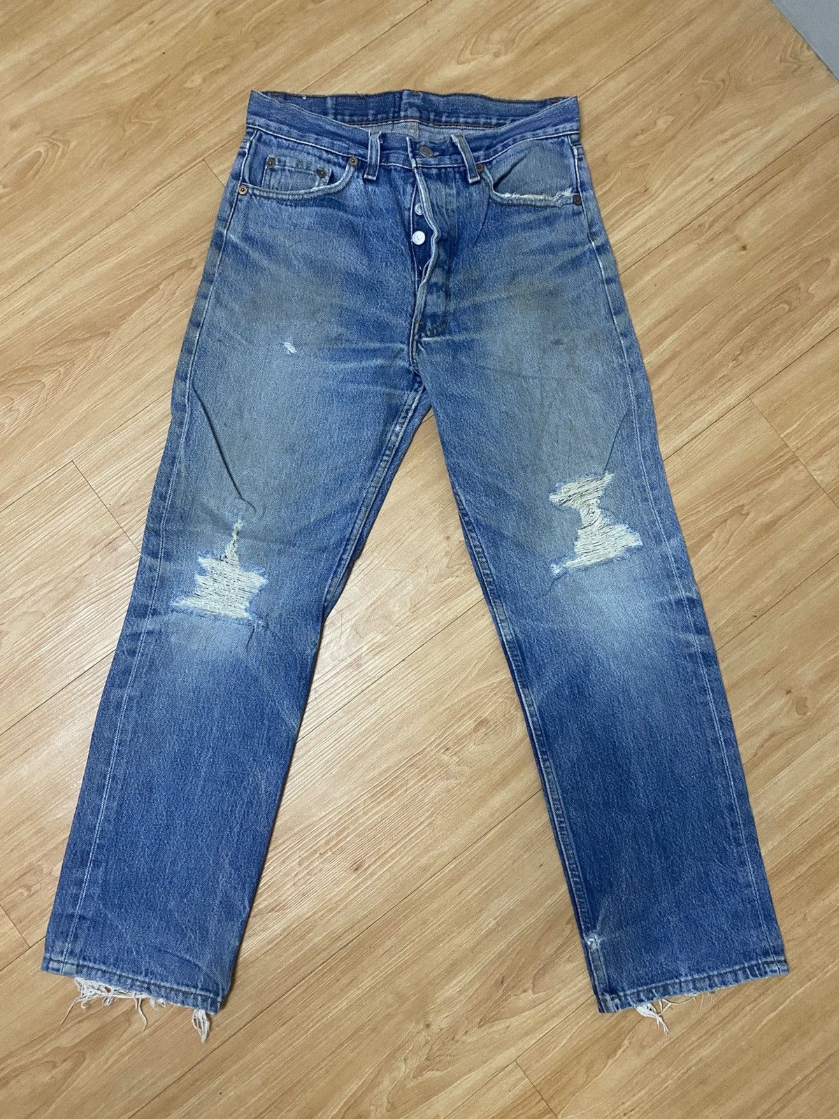 Levi's Vintage Clothing Vintage Levi’s Distressed Jeans – Button Fly, Faded Blue Size US 30 / EU 46 - 1 Thumbnail