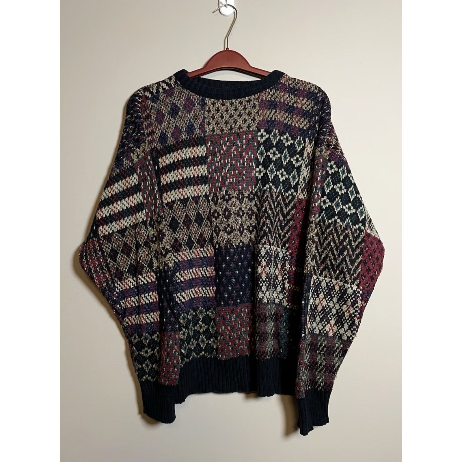 Vintage VINTAGE TSR Grandpa Sweater Men's L Knit Texture Pullover Crew Neck Brown 80s USA Geometric Pattern CSR? Size US L / EU 52-54 / 3 - 2 Thumbnail