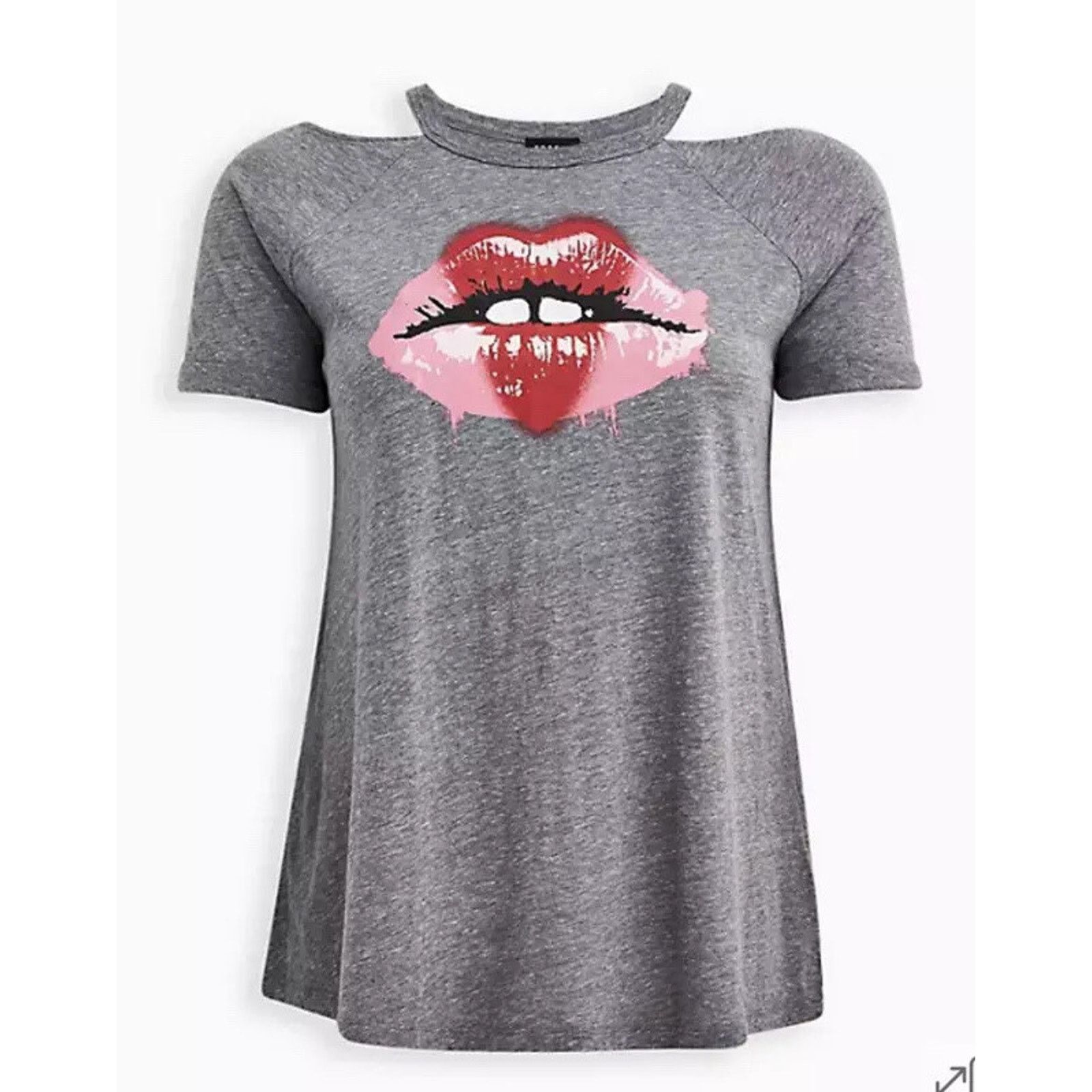Torrid TORRID 3X HEART LIPS GREY COLD SHOULDER TEE NWT Size 3XL / US 20-22 - 4 Thumbnail
