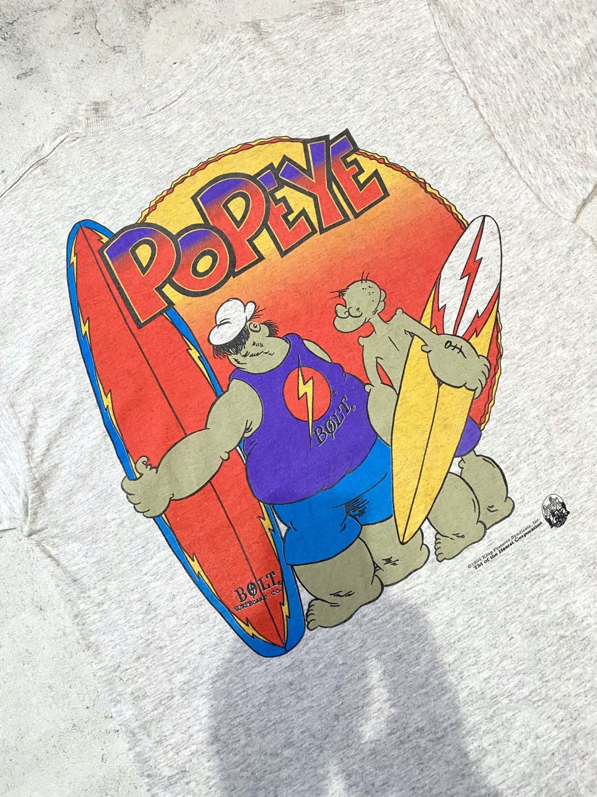 Cartoon Network × Lightning Bolt × Vintage Vintage 1994 Popeye & Brutus Surfboard Tshirt Lightning Bolt Size US L / EU 52-54 / 3 - 4 Thumbnail
