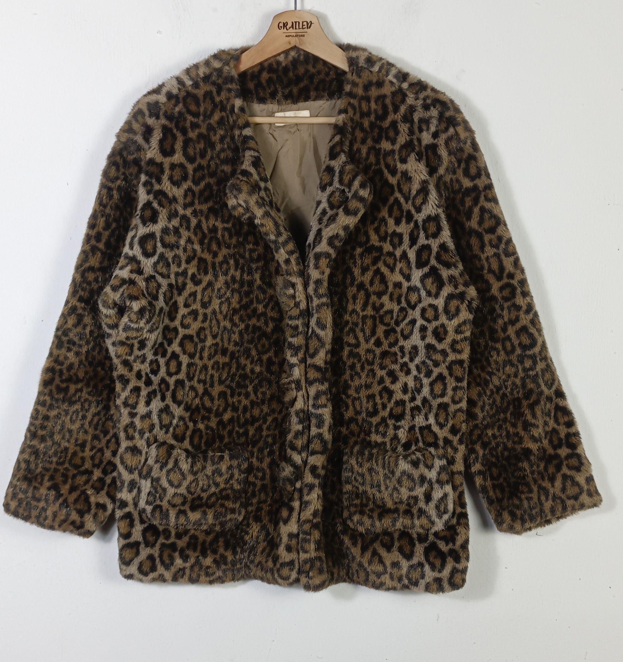 Japanese Brand Vintage🔥 Olive House Faux Fur Leopard Coat Size L / US 10 / IT 46 - 1 Thumbnail
