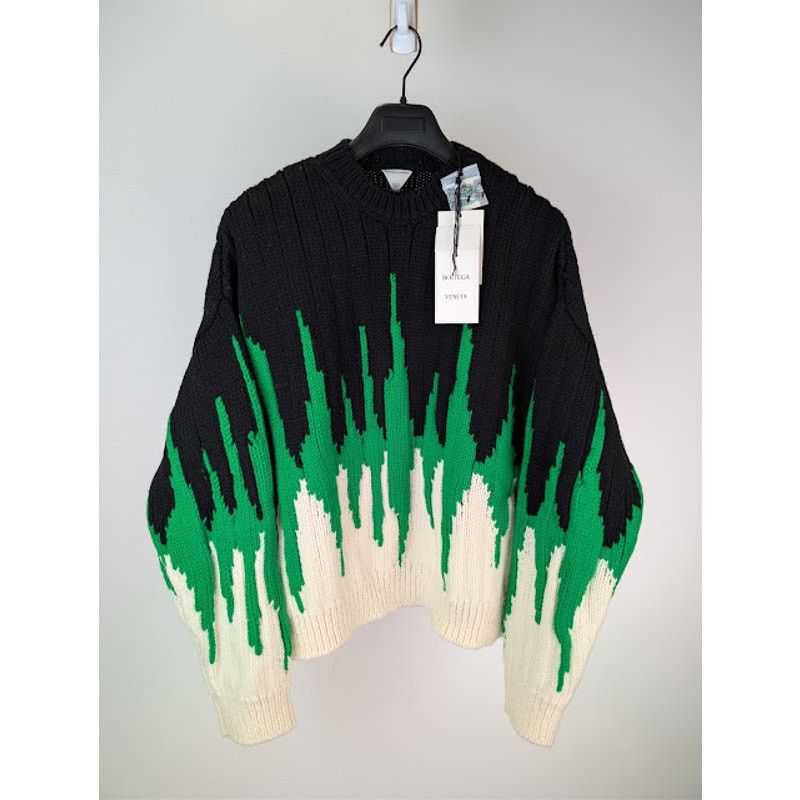 Bottega Veneta o1rshd1 Heavyweight Wool Graphic Knit Sweater Parakeet/Black Size US L / EU 52-54 / 3 - 2 Thumbnail