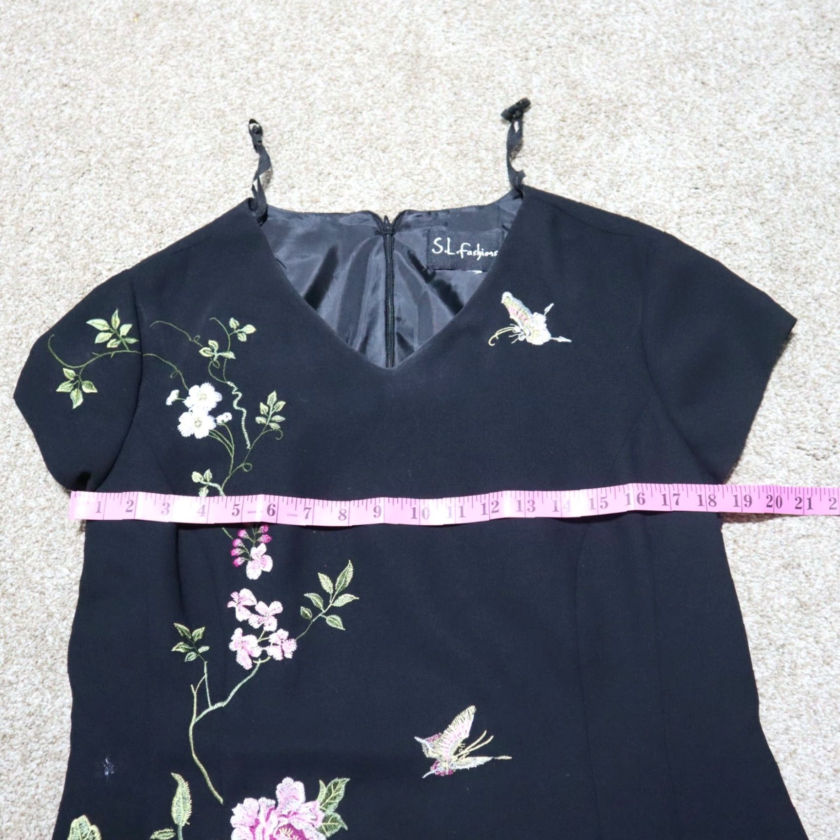 Vintage S.L. Fashions Dress Women's Floral Embroidered Black Size M Medium Size M / US 6-8 / IT 42-44 - 5 Thumbnail