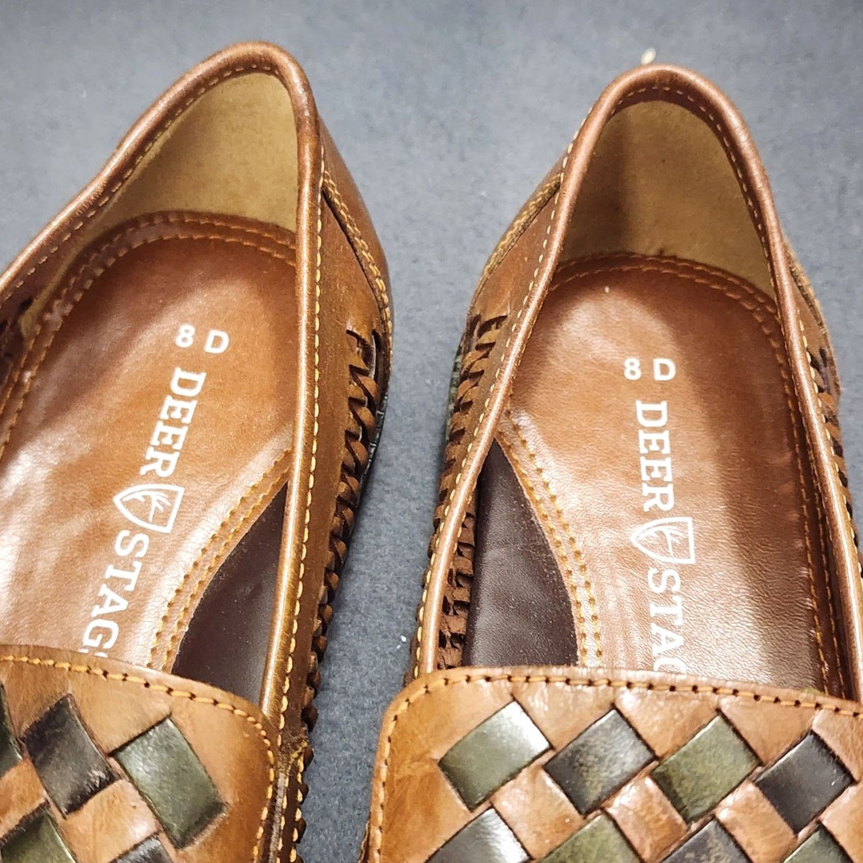 Vintage Deer Stags Loafers Slippers Mens 8 D Brown Leather Slip On Woven Casual Shoes Men's Front Slip On Size US 8 / EU 41 - 6 Thumbnail