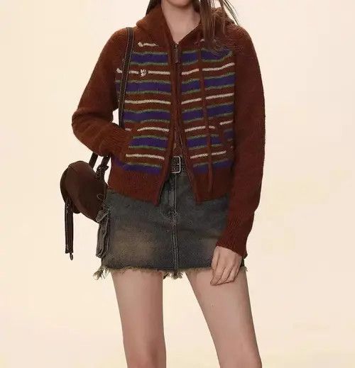 Japanese Brand × Vintage Retro contrast striped knitted cardigan sweater Size M / US 6-8 / IT 42-44 - 1 Thumbnail