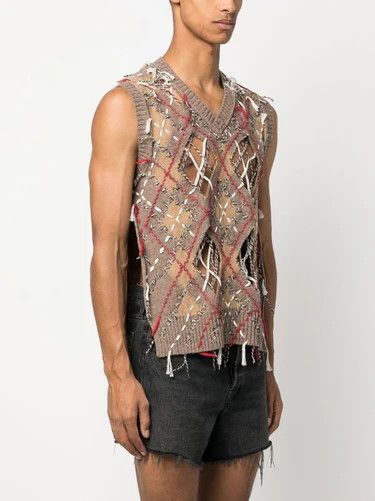 Maison Margiela o1y1124 V-Neck Sleeveless Sweater In Multicolor Size US L / EU 52-54 / 3 - 3 Thumbnail