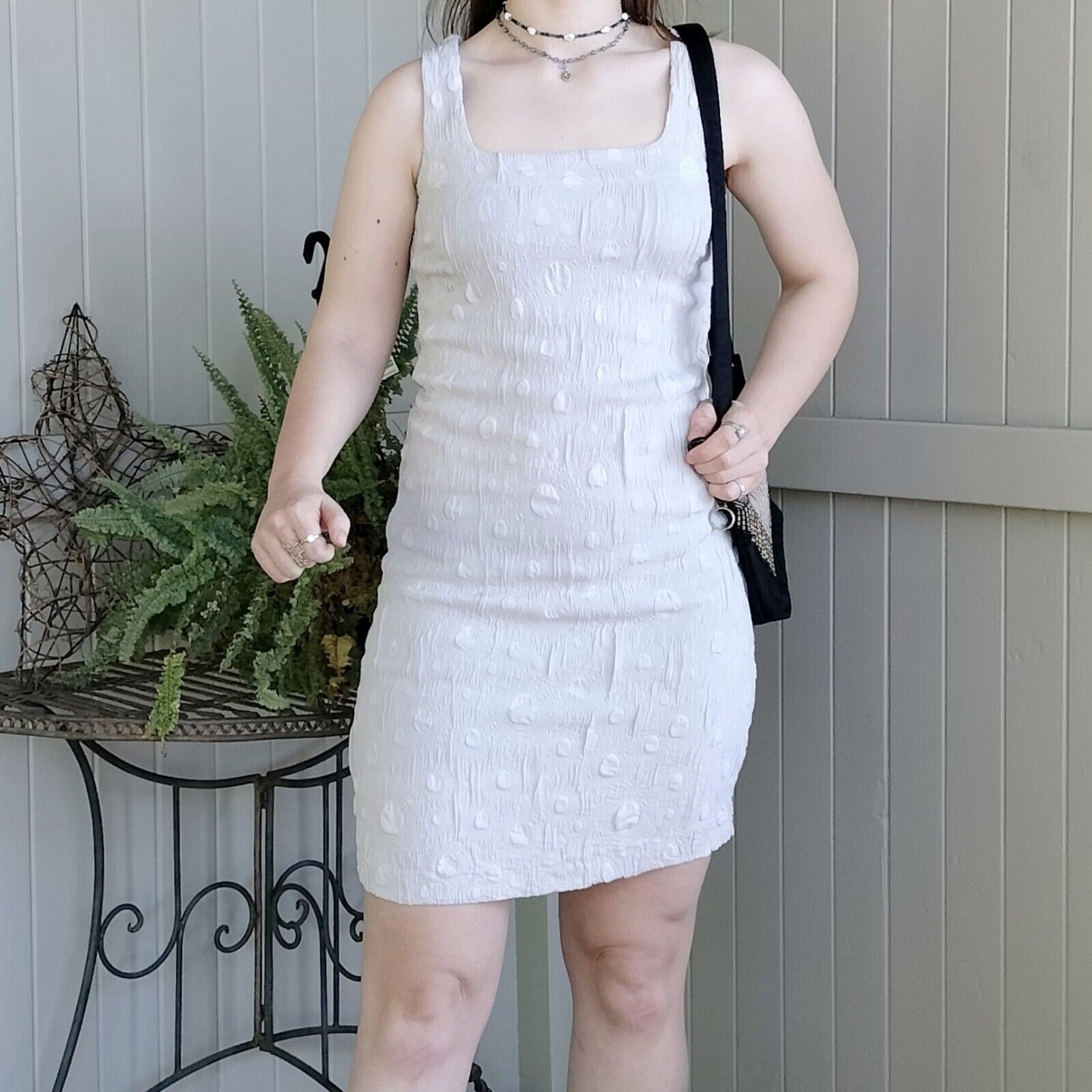 Vintage European Culture Dress Mini Bodycon Polka Dot Crinkle Size S / US 4 / IT 40 - 1 Thumbnail