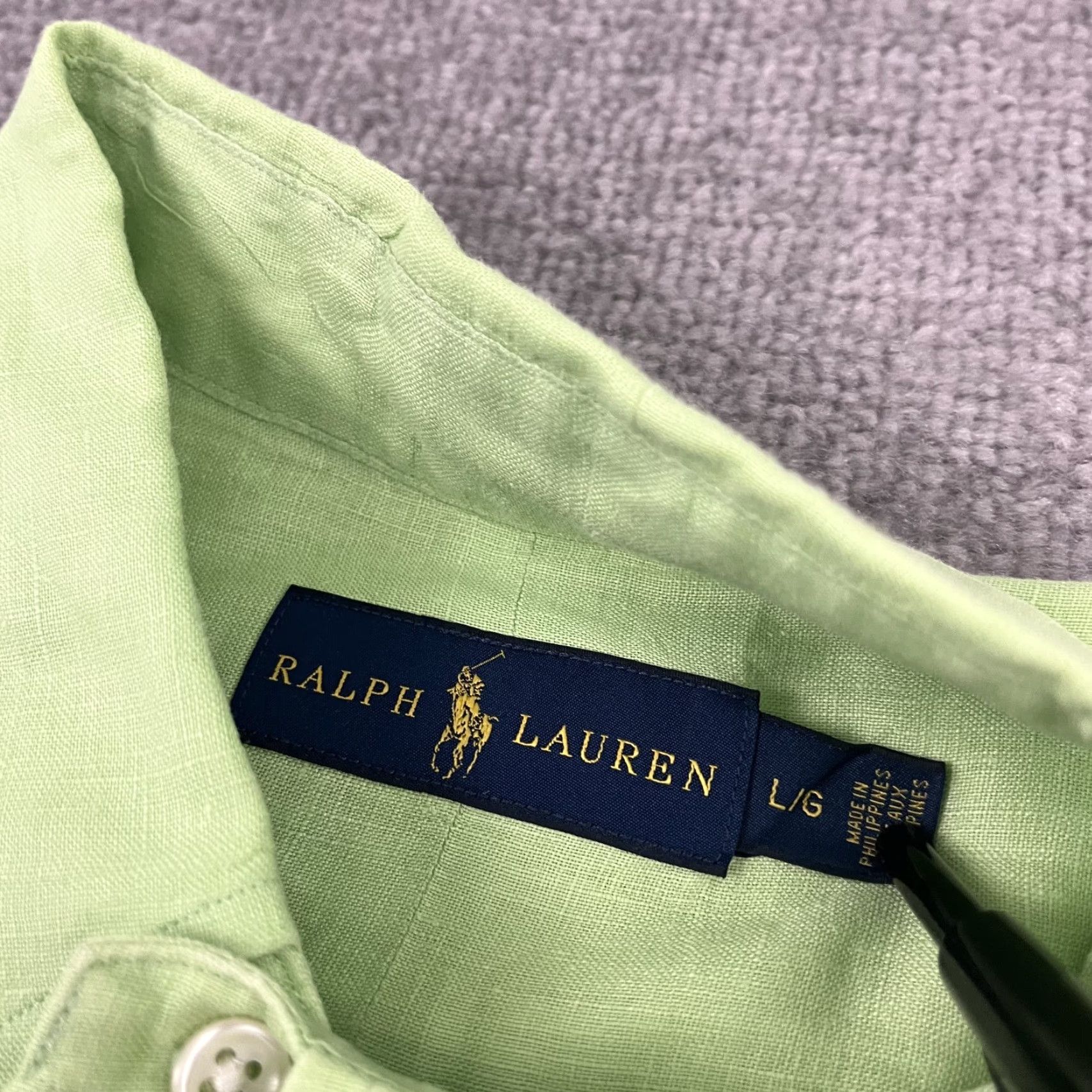 Ralph Lauren VINTAGE Ralph Lauren Shirt Men Large Linen Short Sleeve Green 100% Linen Button-Down Preppy Classic Size US L / EU 52-54 / 3 - 3 Thumbnail