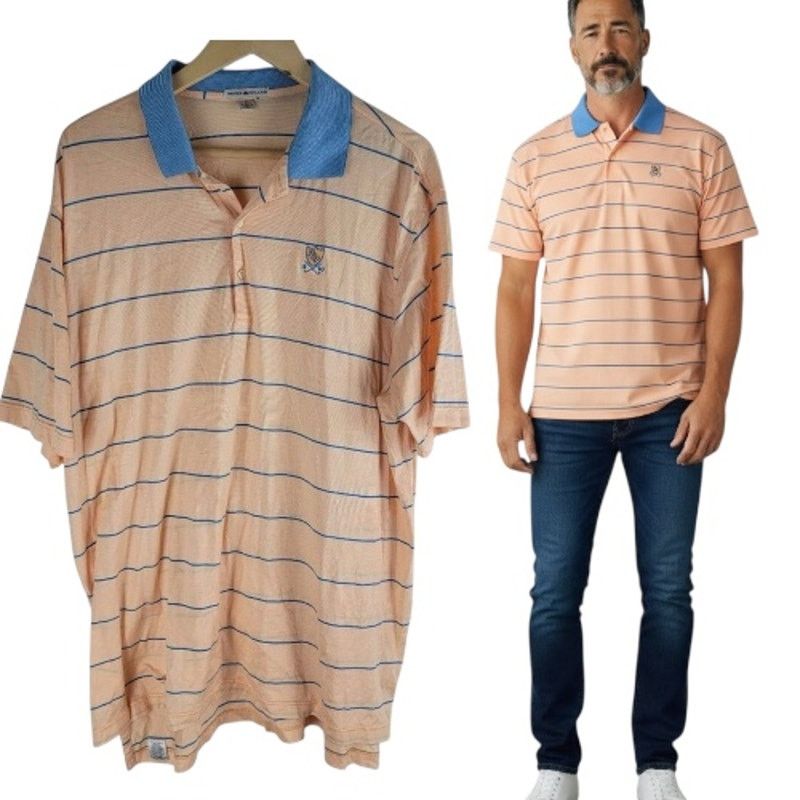 Peter Millar Peter Millar Golf Polo Shirt Short Sleeve Orange Striped Size US XL / EU 56 / 4 - 1 Thumbnail