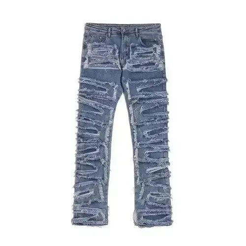 Designer × Vintage ripped grunge damaged flare stack jeans Size US 30 / EU 46 - 2 Thumbnail