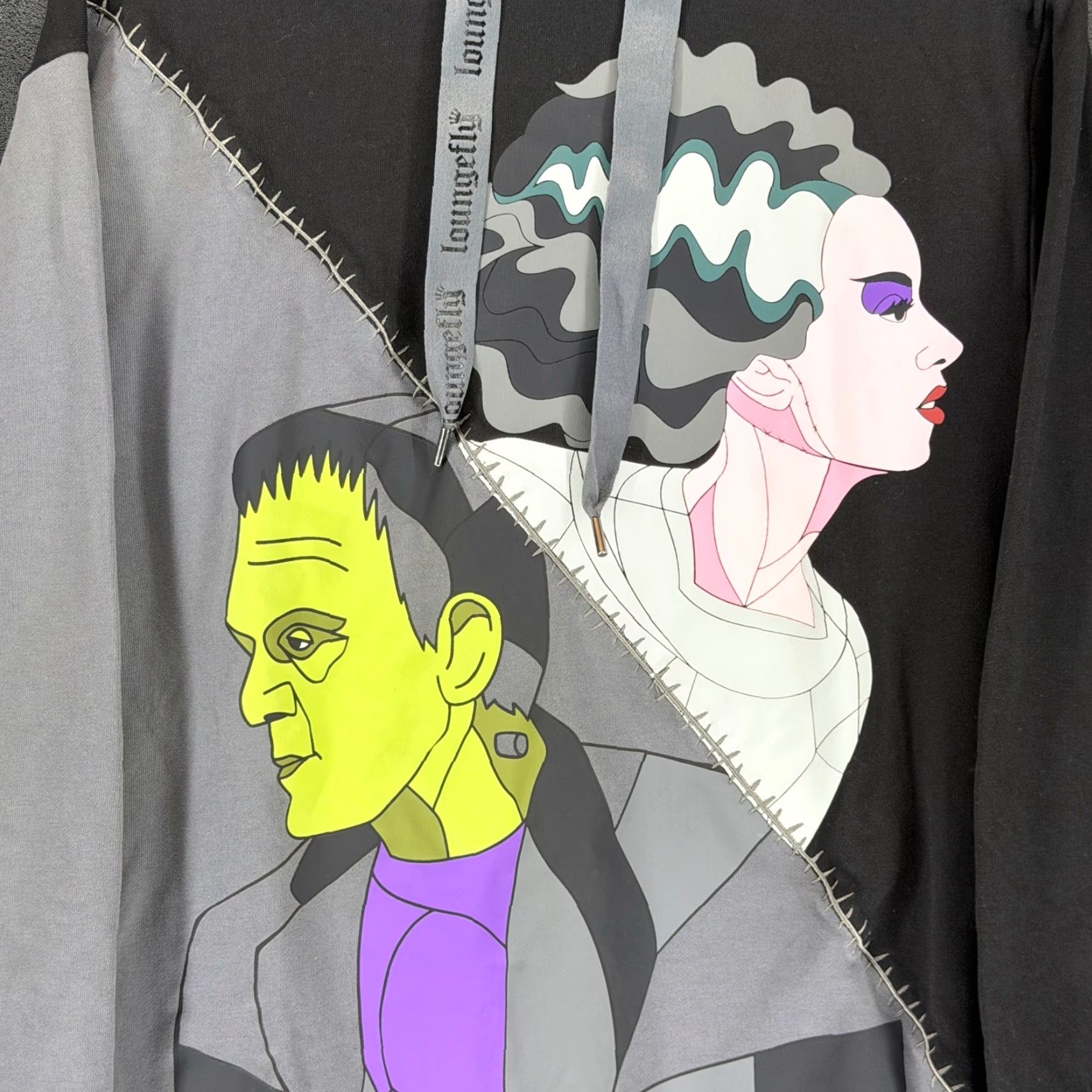 Vintage Loungefly Frankenstein Bride of Frankenstein Split Hoodie Black Grey Large Size US L / EU 52-54 / 3 - 3 Thumbnail