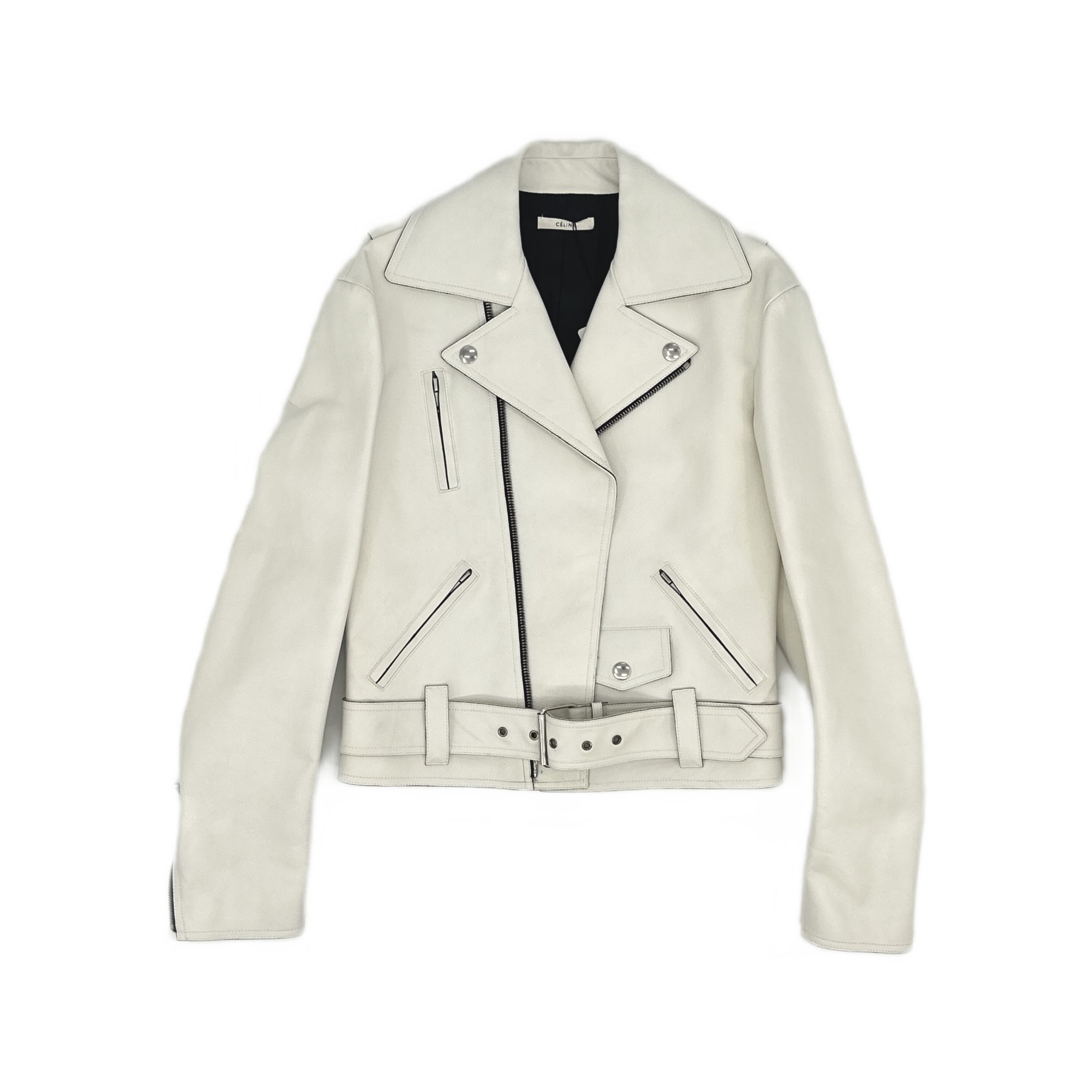 Celine Celine White Leather Moto Jacket Size 38 Size S / US 4 / IT 40 - 1 Thumbnail