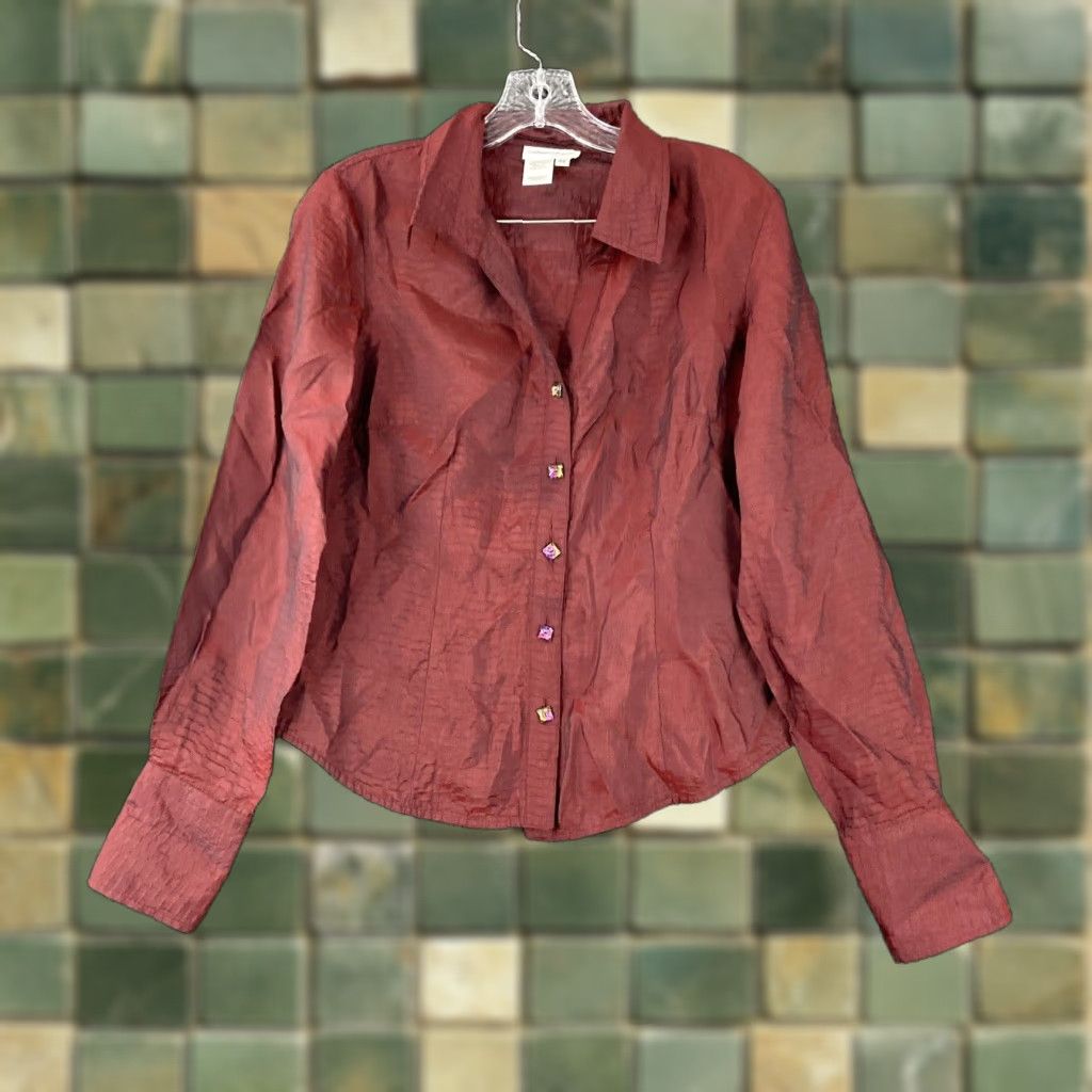 Coldwater Creek COLDWATER CREEK Blouse Womens PS Petite Button-Up Long Sleeve Red Shimmer Size S / US 4 / IT 40 - 1 Thumbnail