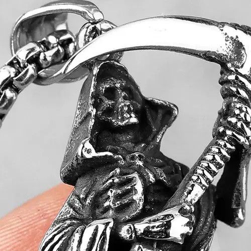 Jewelry Grim Reaper Scythe Skull Necklace Size ONE SIZE - 2 Thumbnail