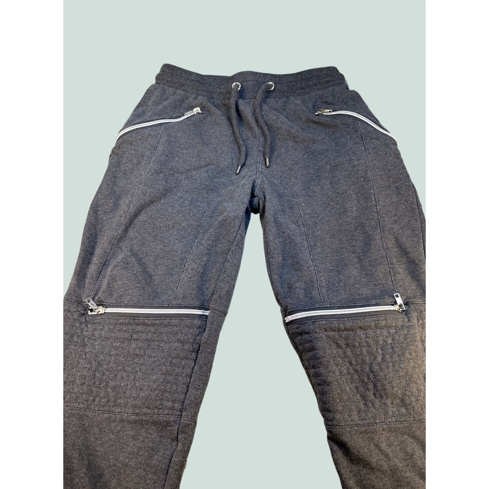 CO Moto Jogger Sweatpants B O M Gray Pocket Zip Knee 90s Techwear Style Mens M Size US 31 - 1 Thumbnail
