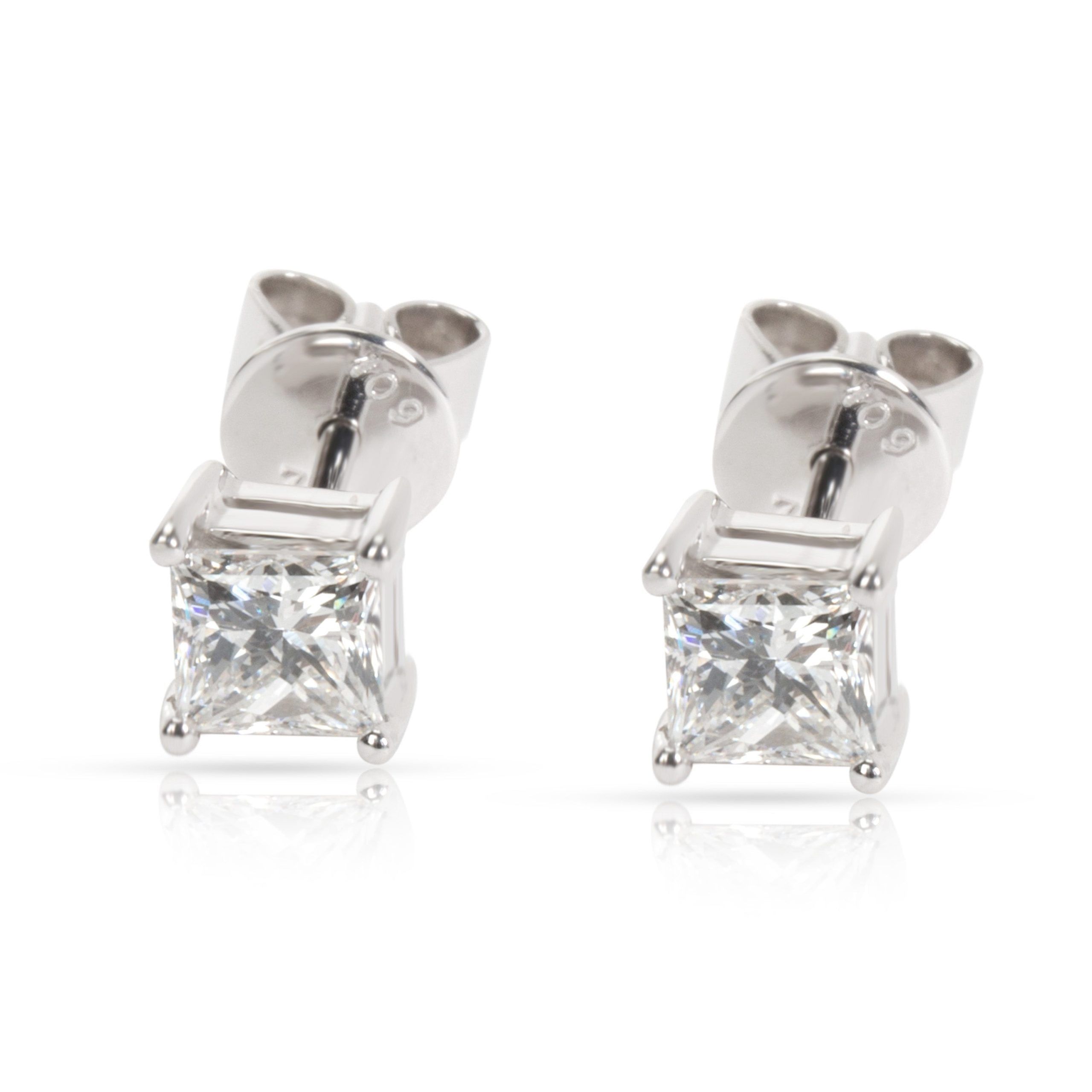 image of Four Prong Princess Cut G-H Vs Diamond Stud Earring In 18K White Gold 1 Ctw, Women's