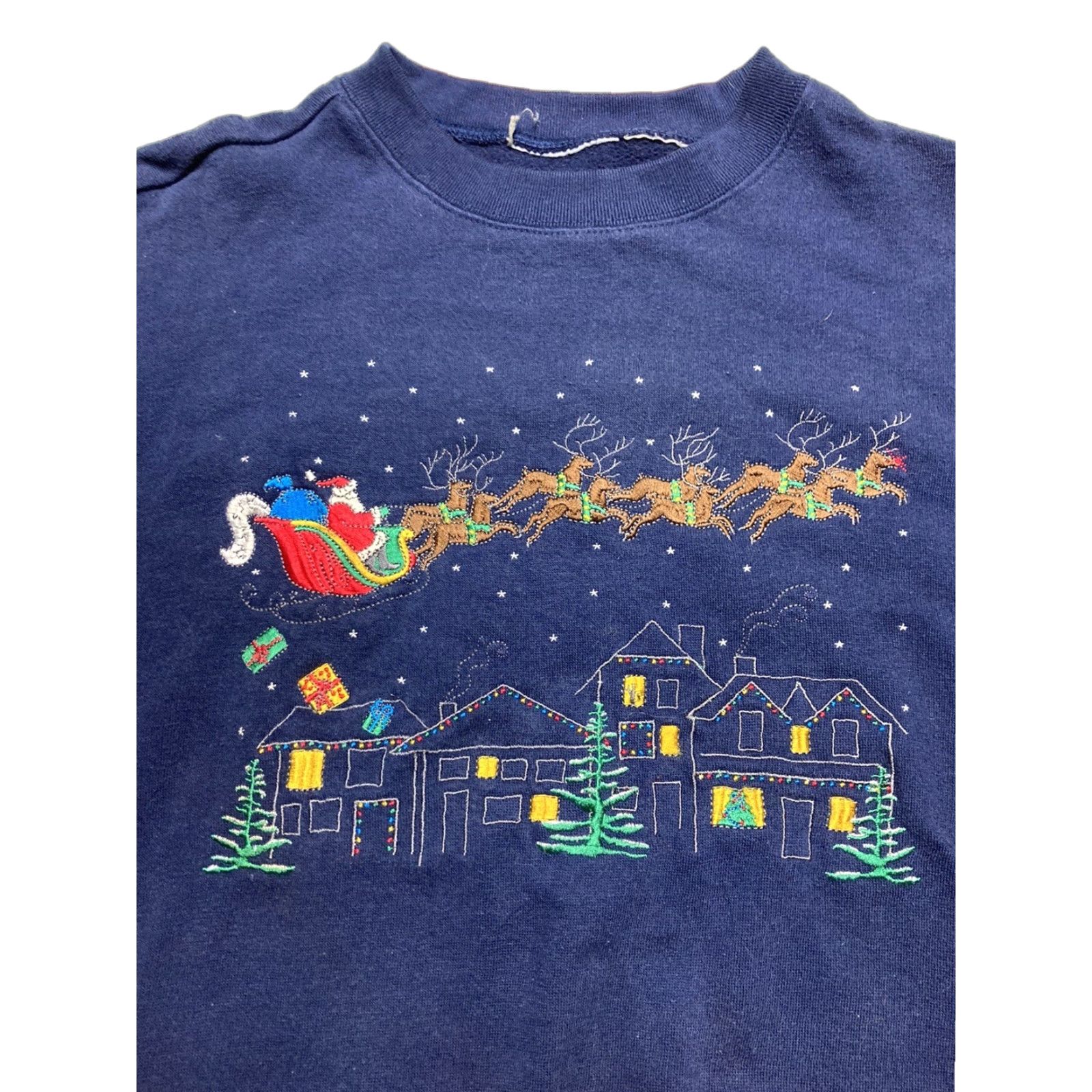 Vintage VINTAGE Men Sweatshirt Crewneck Christmas Santa Reindeer Snow Sleigh Large Blue Pullover Shirt L Size US L / EU 52-54 / 3 - 1 Thumbnail