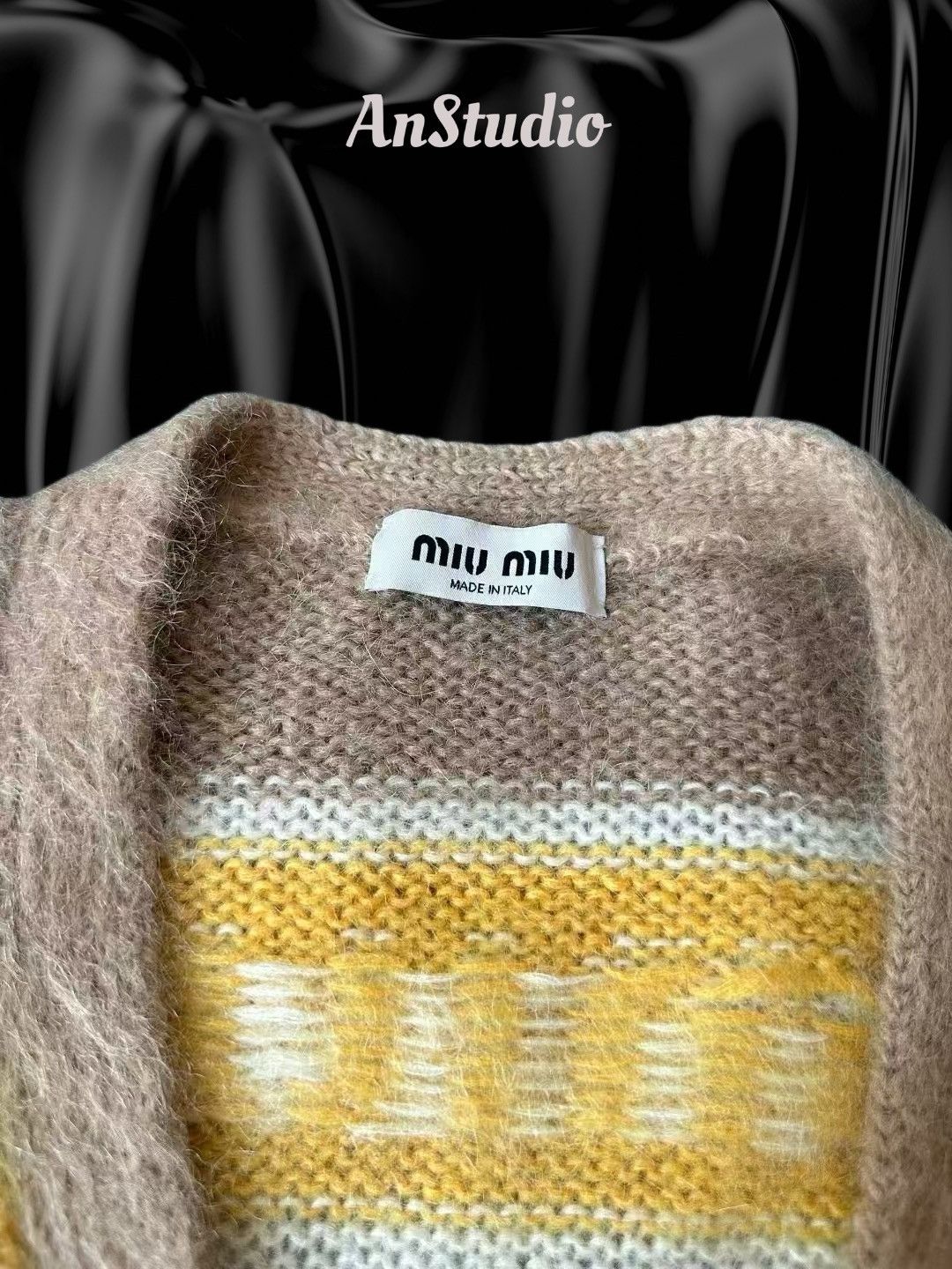 Miu Miu Miu Miu Brown/Yellow Logo Mohair Knit Cardigan Size XS / US 0-2 / IT 36-38 - 3 Thumbnail