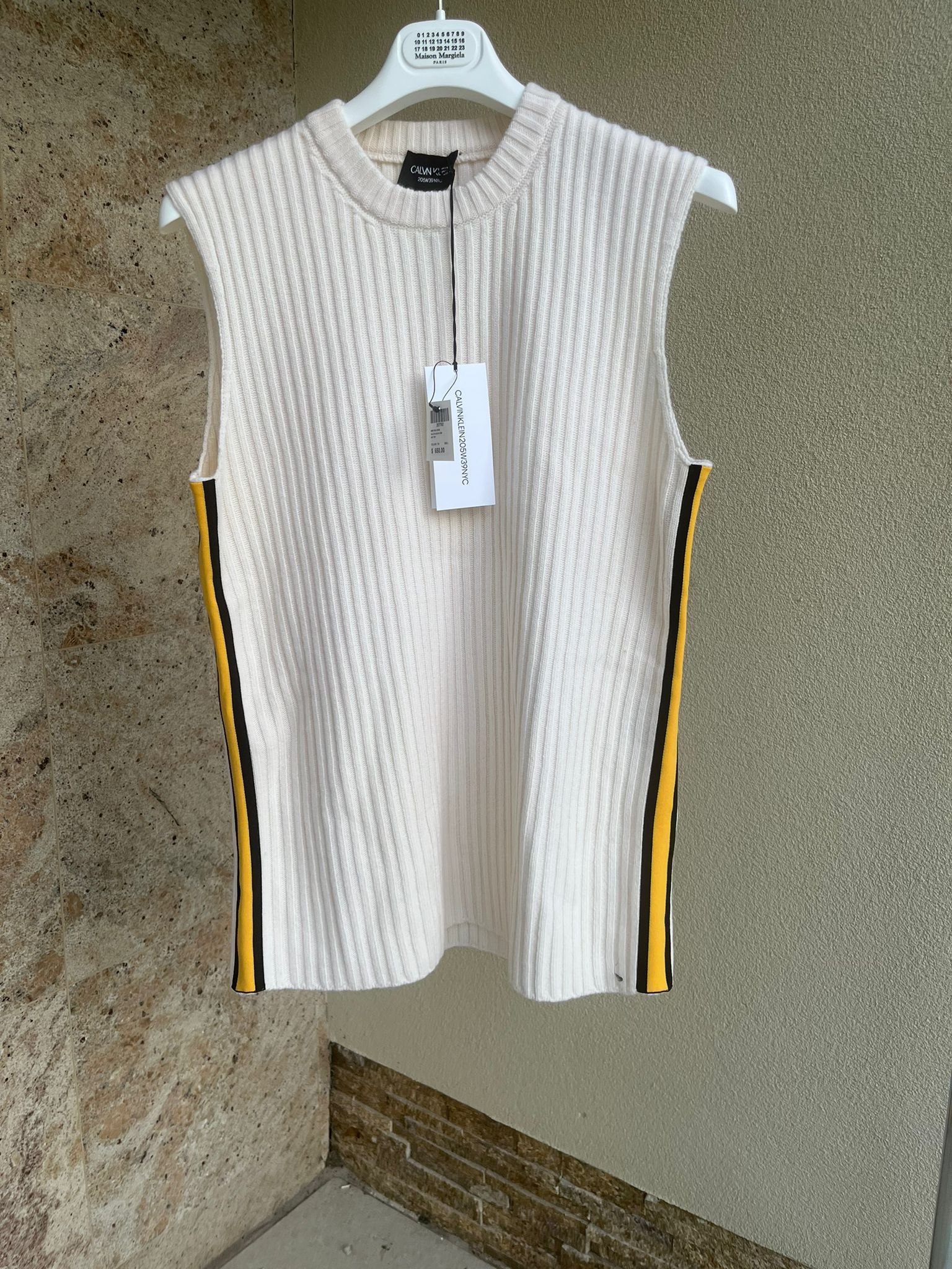 Calvin Klein 205W39NYC × Raf Simons Ribbed Sleeveless Sweater With Tape in Ivory Size US L / EU 52-54 / 3 - 1 Thumbnail