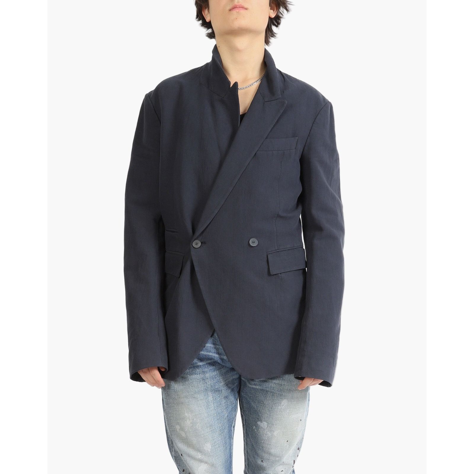 Haider Ackermann SS17 Double Breasted Blazer in Blue Cotton & Linen Size 48R - 1 Thumbnail