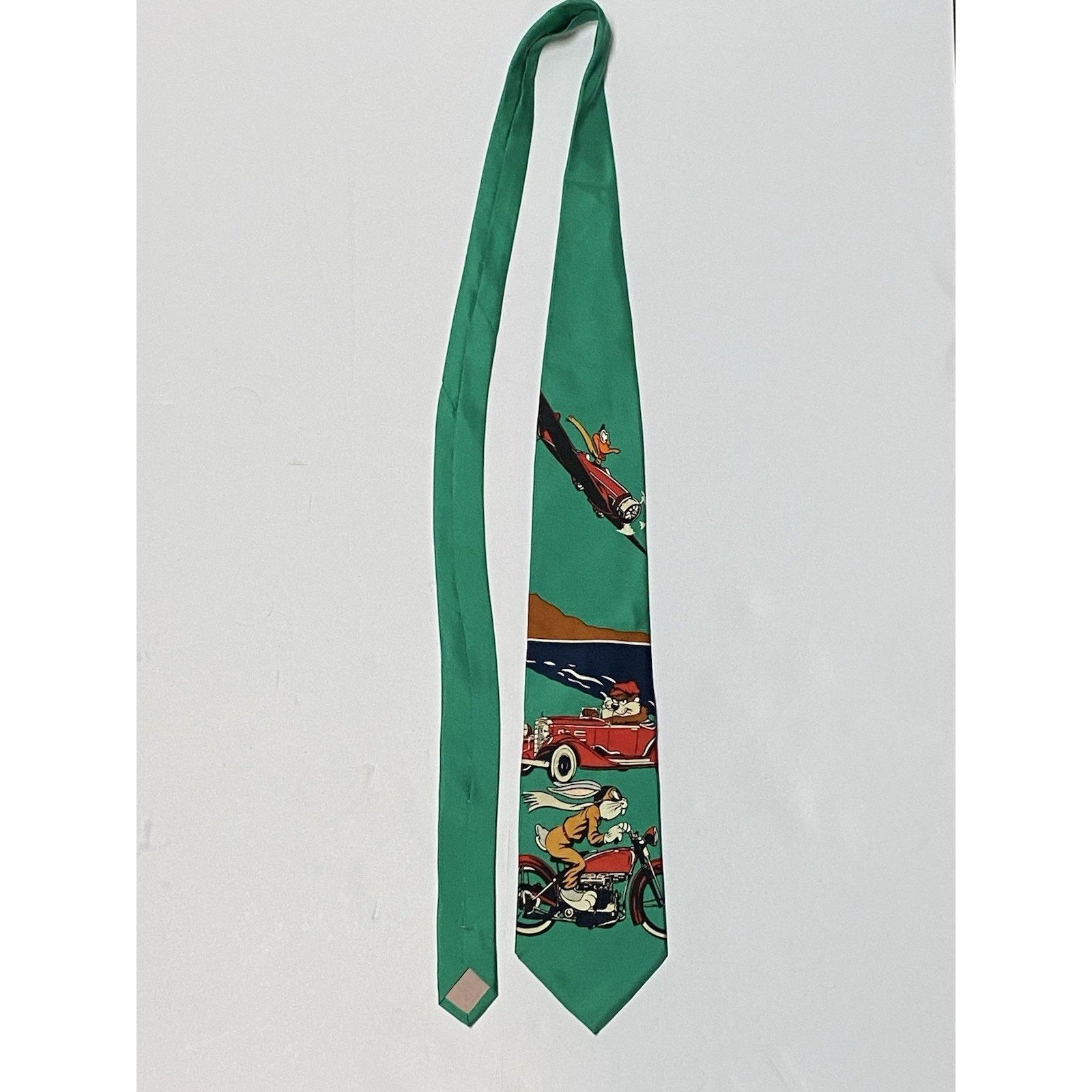 Warner Bros Warner Bros 1992 Looney Tunes Green Silk Graphic Tie Size ONE SIZE - 1 Thumbnail