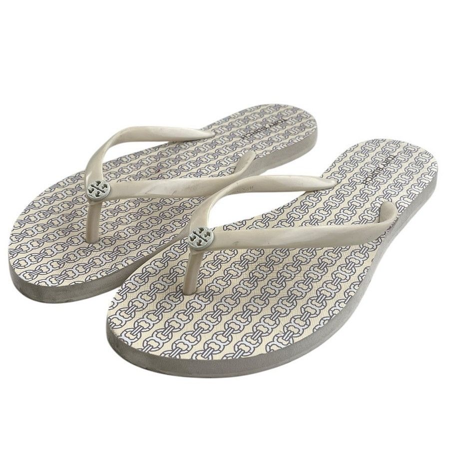 Tory Burch Tory Burch Rubber Flip Flop Sandal 6M White Geometric Beach Size US 6 / IT 36 - 1 Thumbnail