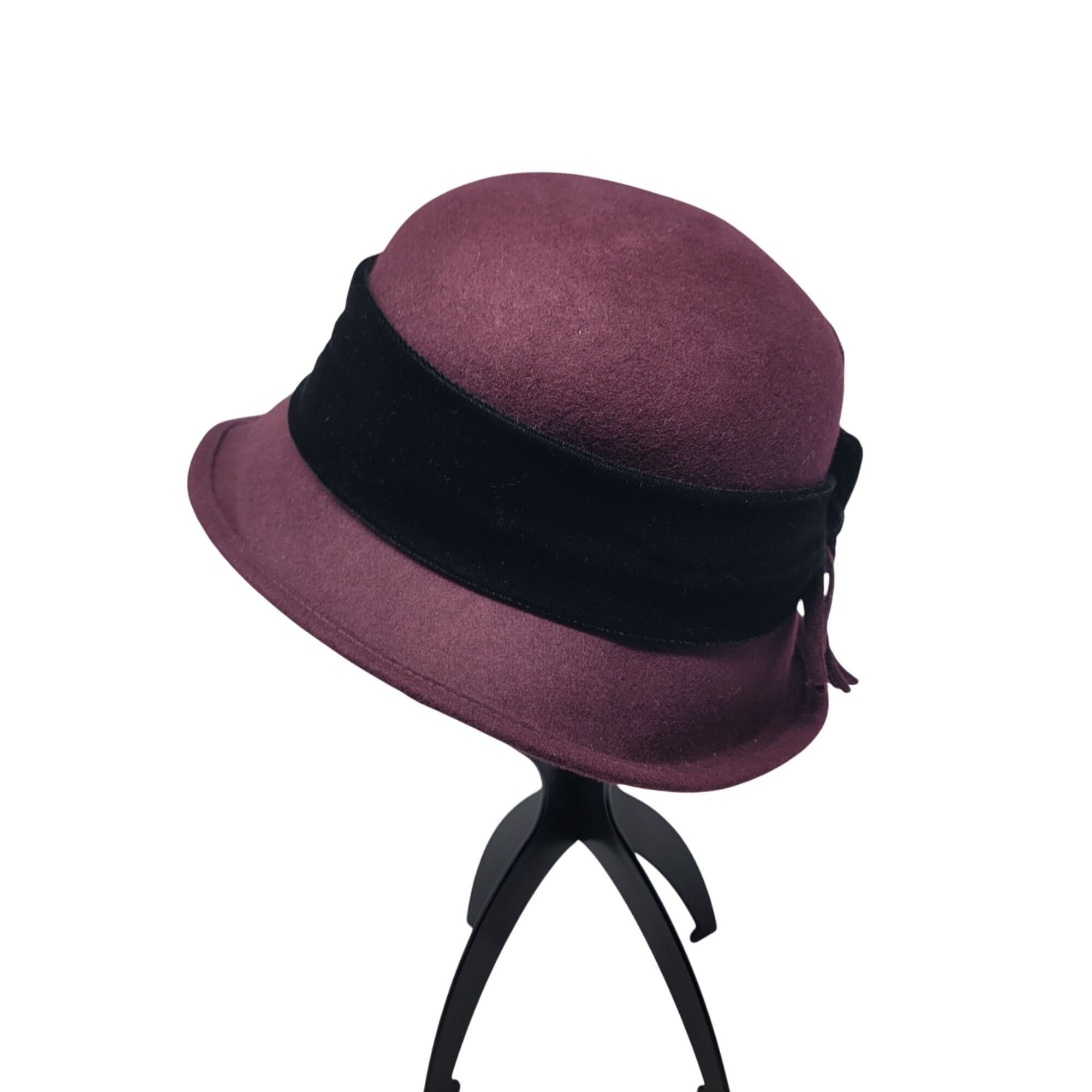 Other Soprattutto Wool Cloche Hat Purple Black Velvet Band Flower Size ONE SIZE - 7 Thumbnail