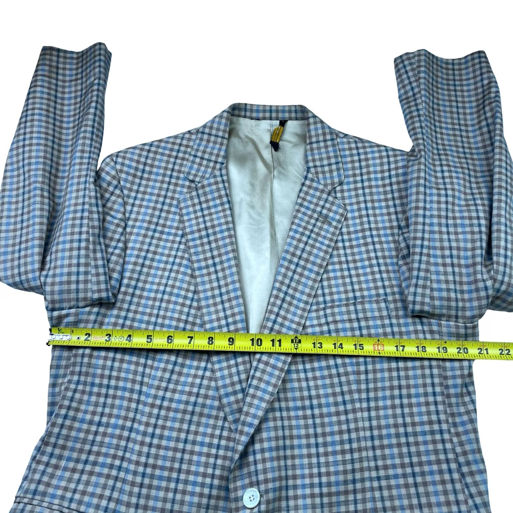 Brooks VINTAGE John Brooks Blazer Mens Beige/Blue/Brown Plaid 42S Two-Button Size 42R - 7 Thumbnail