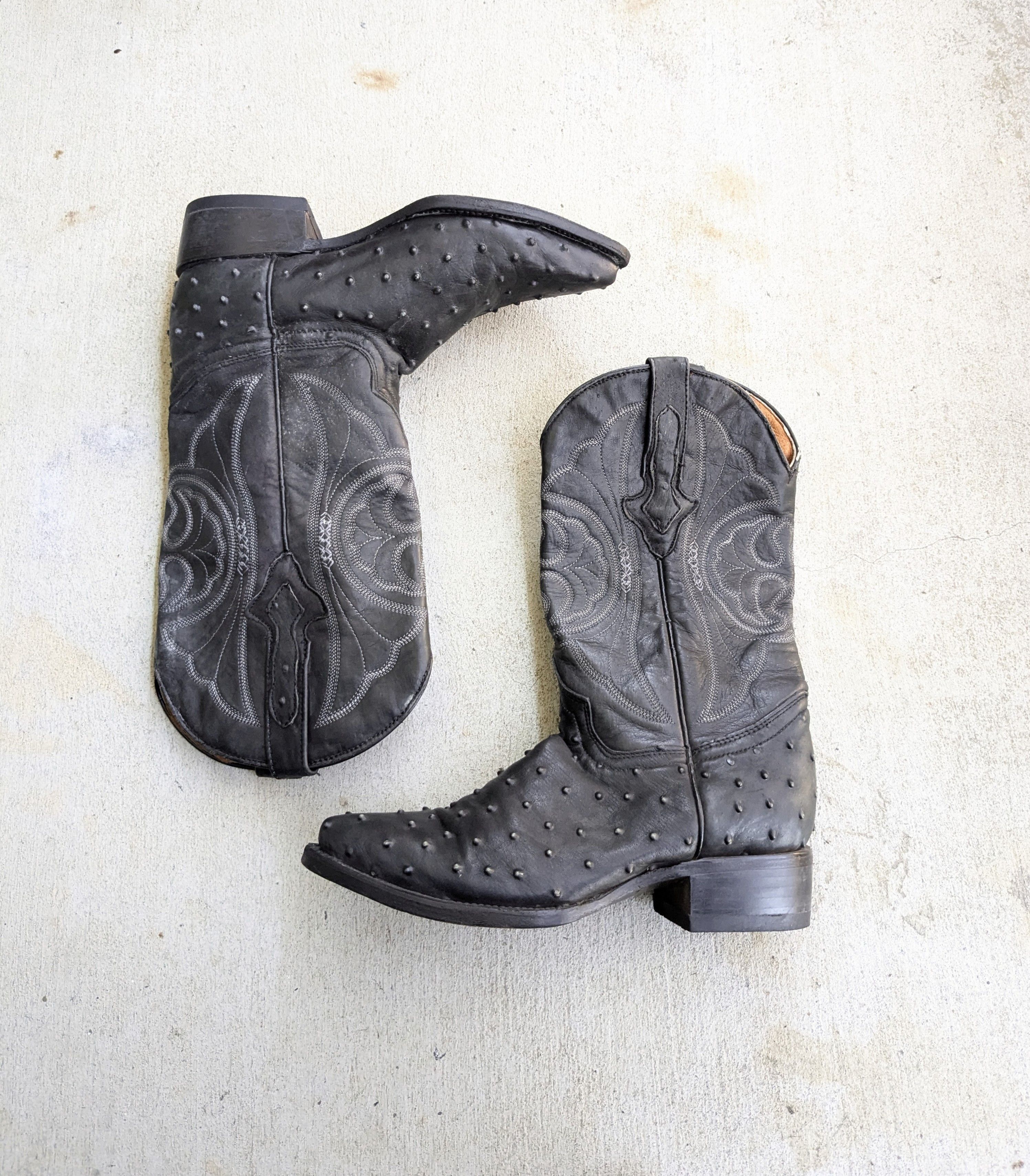 Genuine Leather × Vintage Vintage Cowboy Boots Ostrich Leather Black 7 Size US 7 / EU 40 - 1 Thumbnail