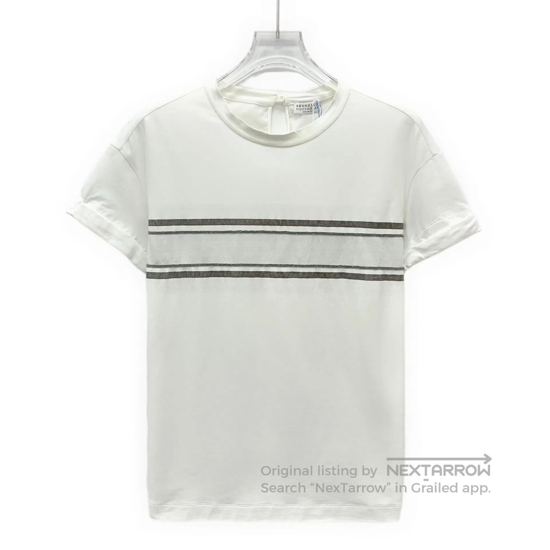 Brunello Cucinelli Brunello Cucinelli White striped bead round neck cotton sh Size US XS / EU 42 / 0 - 1 Thumbnail