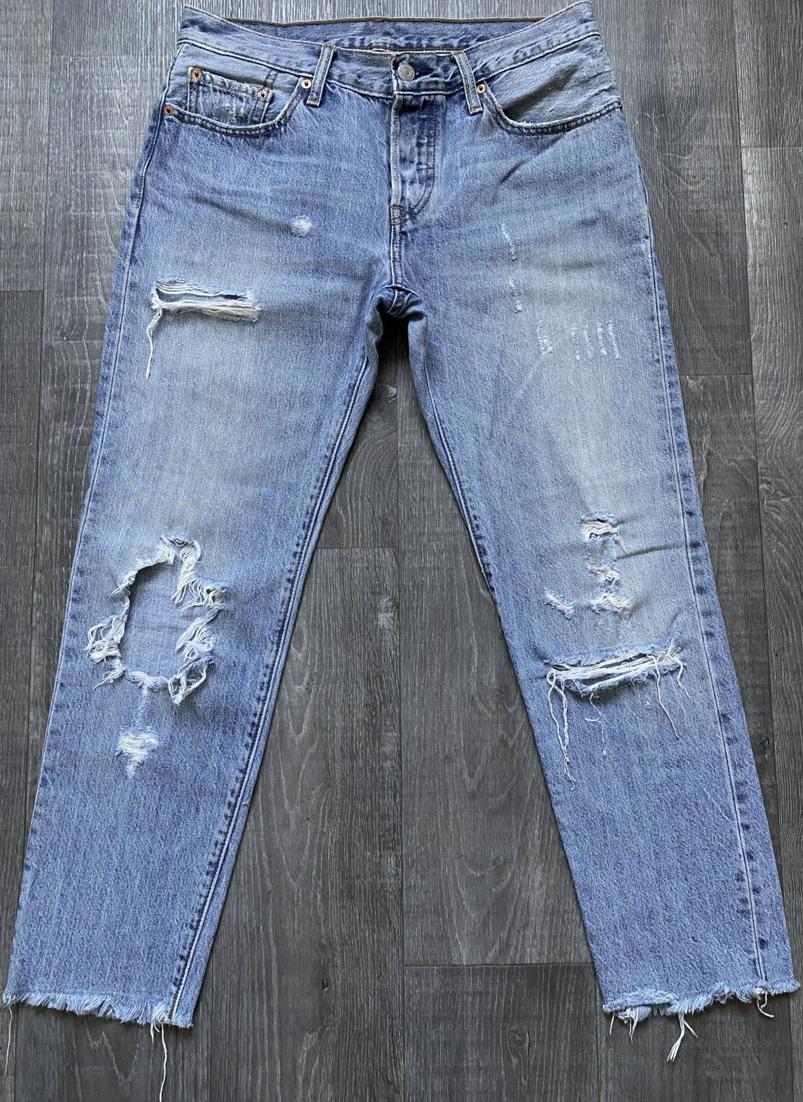 Levi's Vintage Clothing Levi’s Customized Tapered 501 CT Torn Distressed Jeans Denim Size 26" / US 2 / IT 38 - 3 Thumbnail