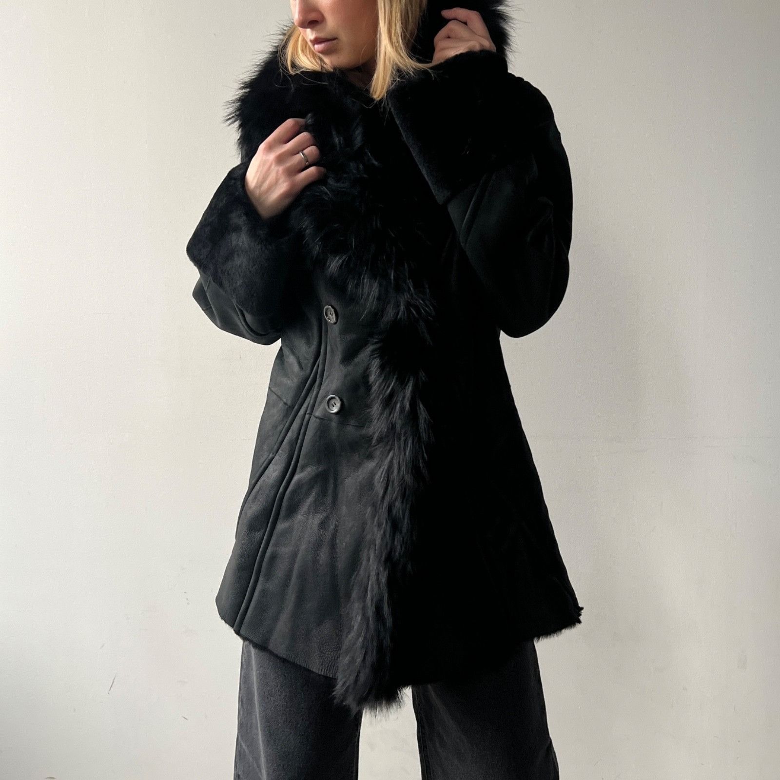 Leather Marc Cain Leather Shearling Fur Collar Coat 9777AC Size M / US 6-8 / IT 42-44 - 1 Thumbnail