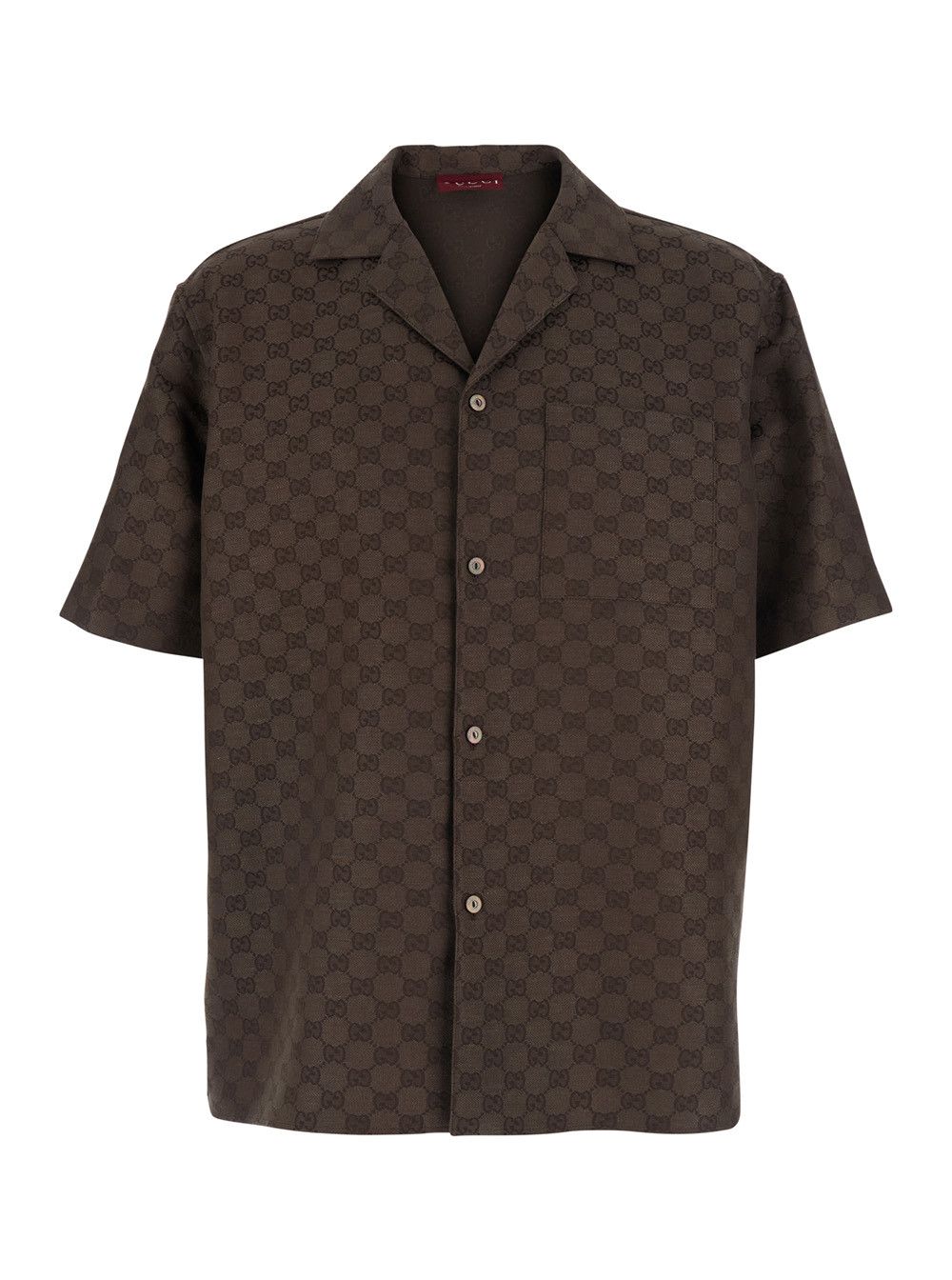 Gucci Brown Bowling Shirt with Peak Collar and All-Over GG Motif in Linen Blend for Men Size US L / EU 52-54 / 3 - 1 Thumbnail