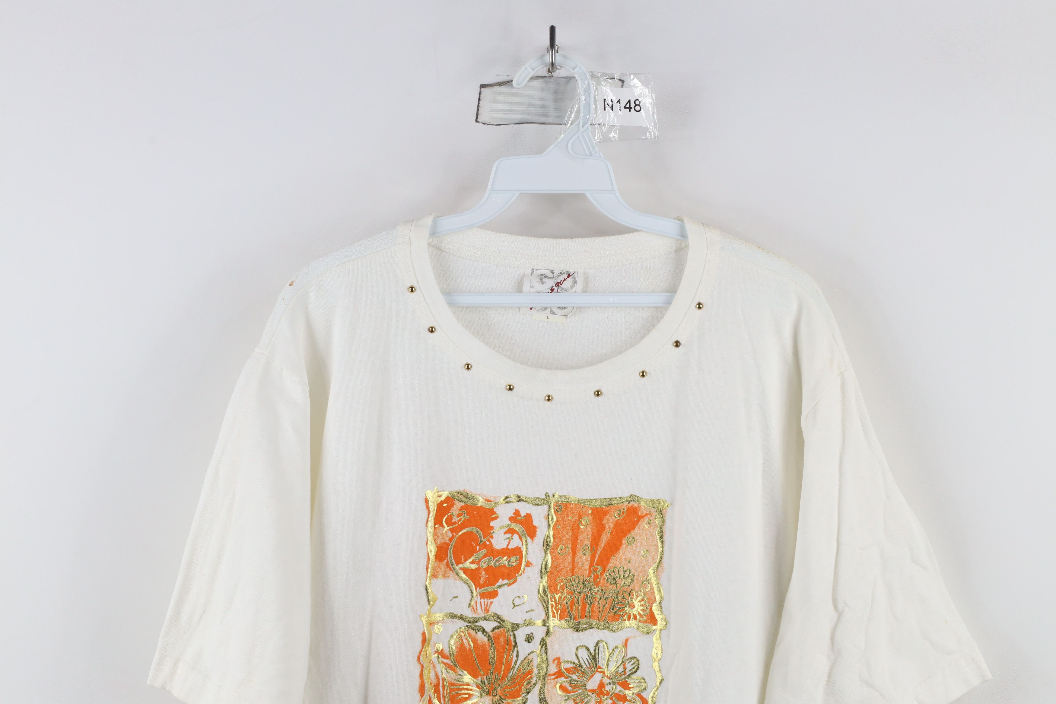 Vintage Vintage 90s Streetwear Flower Heart Short Sleeve T-Shirt USA Size L / US 10 / IT 46 - 2 Thumbnail