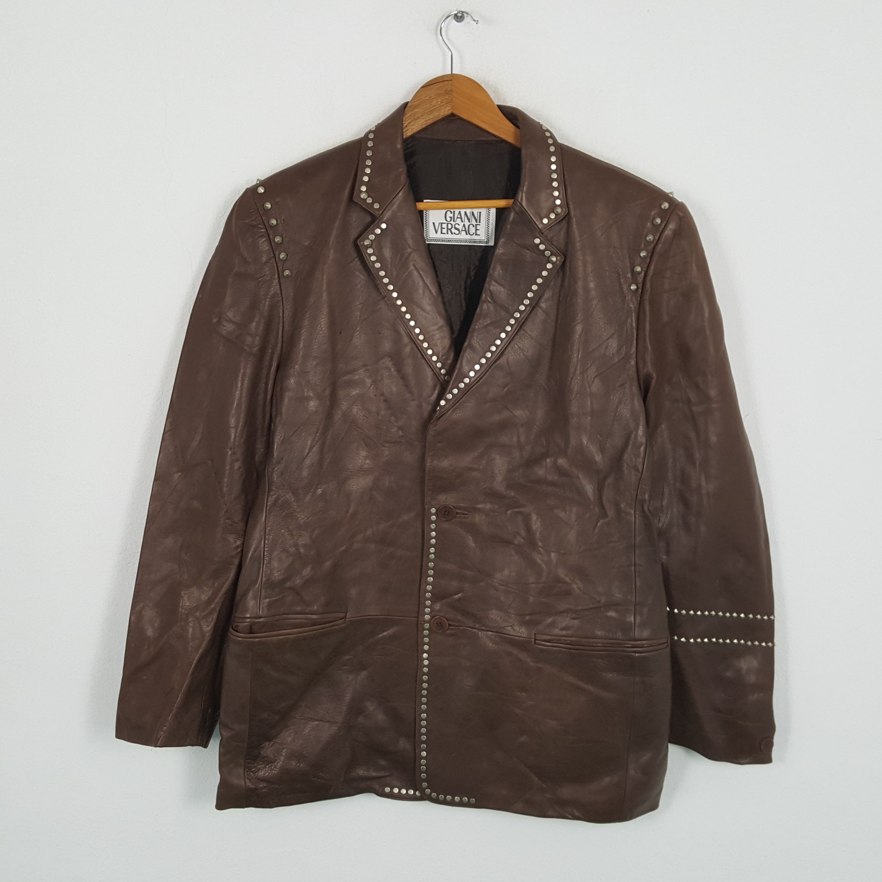 Versace × Vintage Vintage GIANNI VERSACE Italian Fashion Brand Leather Blazer Size 38R - 1 Thumbnail