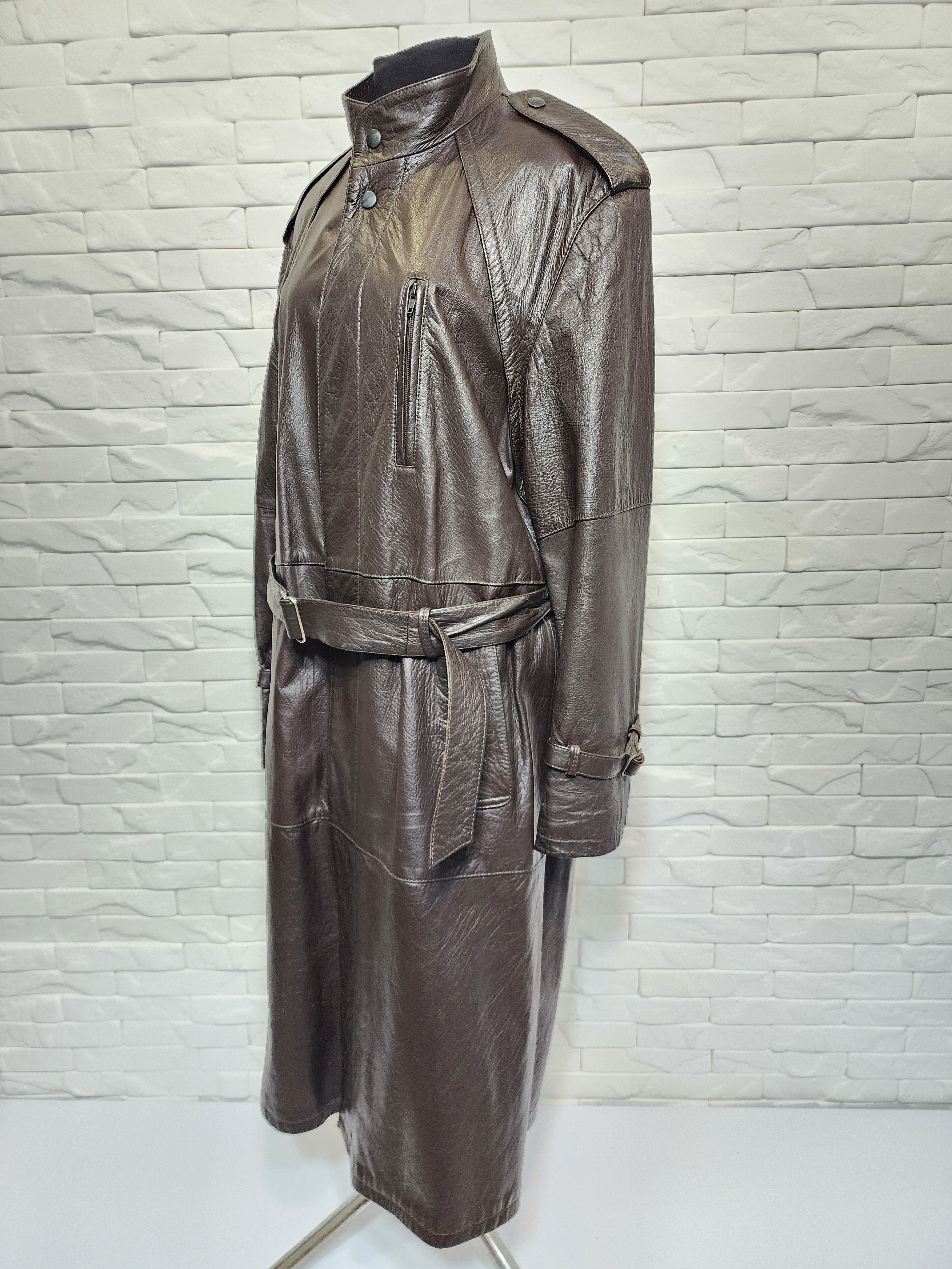 Genuine Leather Brown Genuine Leather Men's Coat with Belt Size US L / EU 52-54 / 3 - 5 Thumbnail