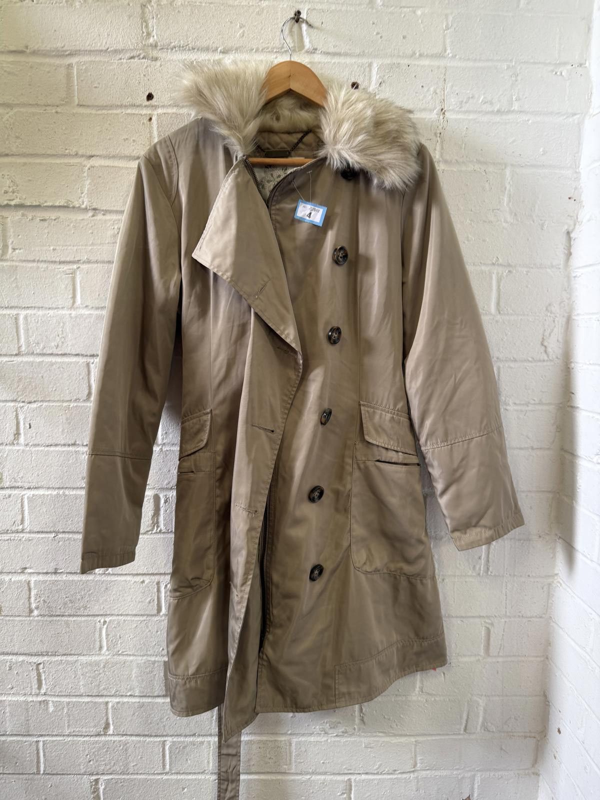 Designer John Rocha Women's Beige Quilted Coat with Faux Fur Hood Size ONE SIZE - 1 Thumbnail