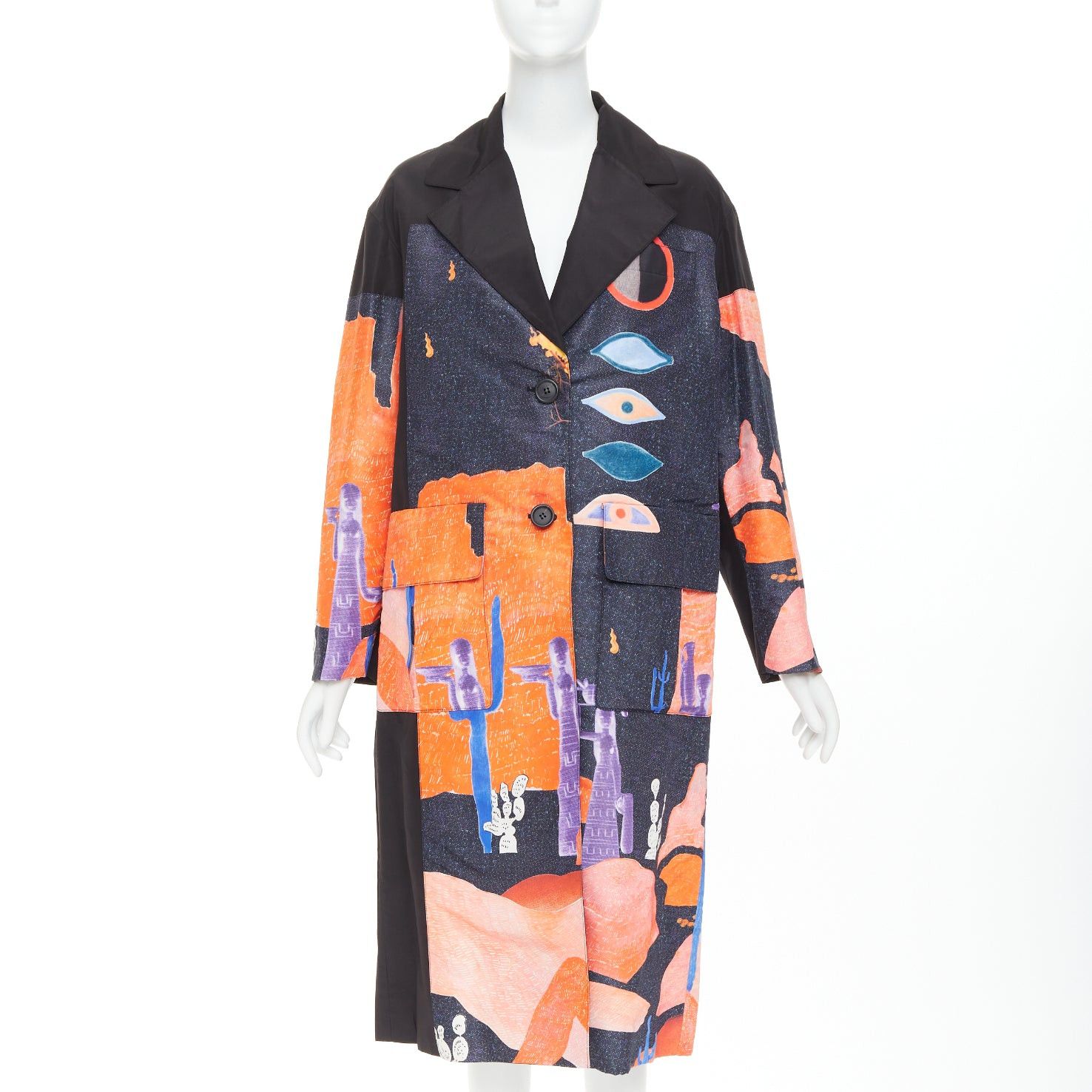 Prada PRADA 2017 Runway Vendemiaire orange black pop art graphic print coat IT38 XS Anna Wintour Size XS / US 0-2 / IT 36-38 - 1 Thumbnail