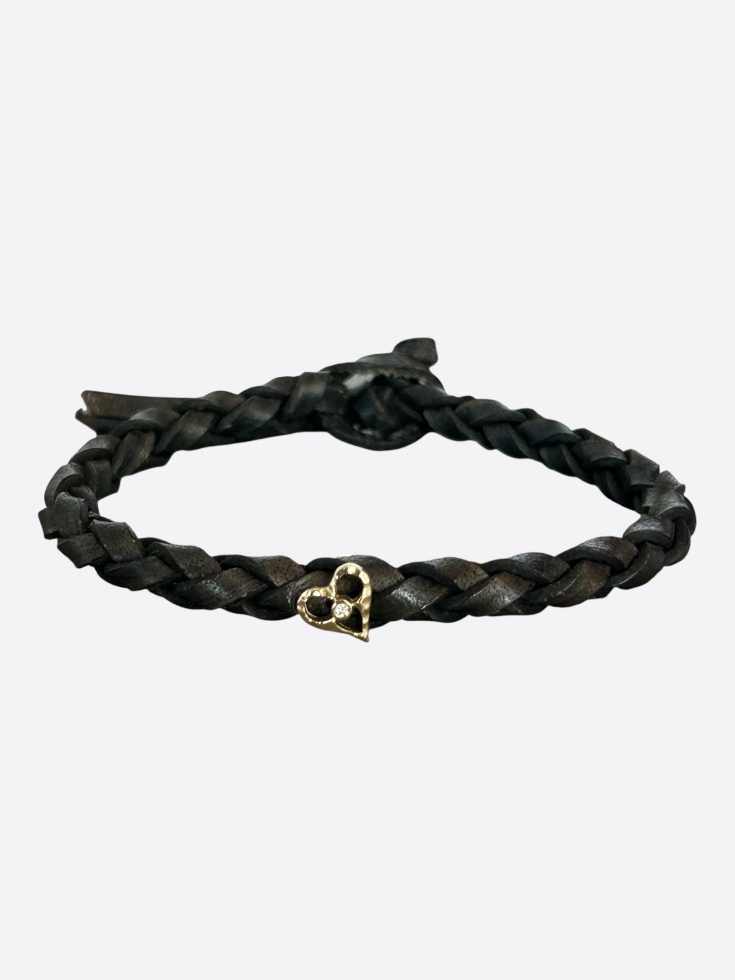 Saint Laurent Paris Saint Laurent Black & Gold Heart Charm Leather Bracelet Size ONE SIZE - 1 Thumbnail
