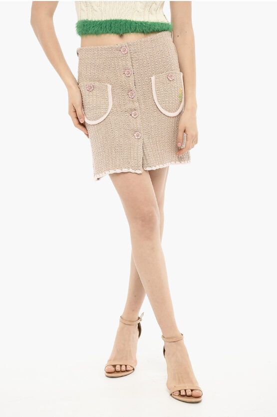 image of Cormio Lurex Chiara Mini Skirt With Ornamental Buttons in Beige, Women's (Size 28)