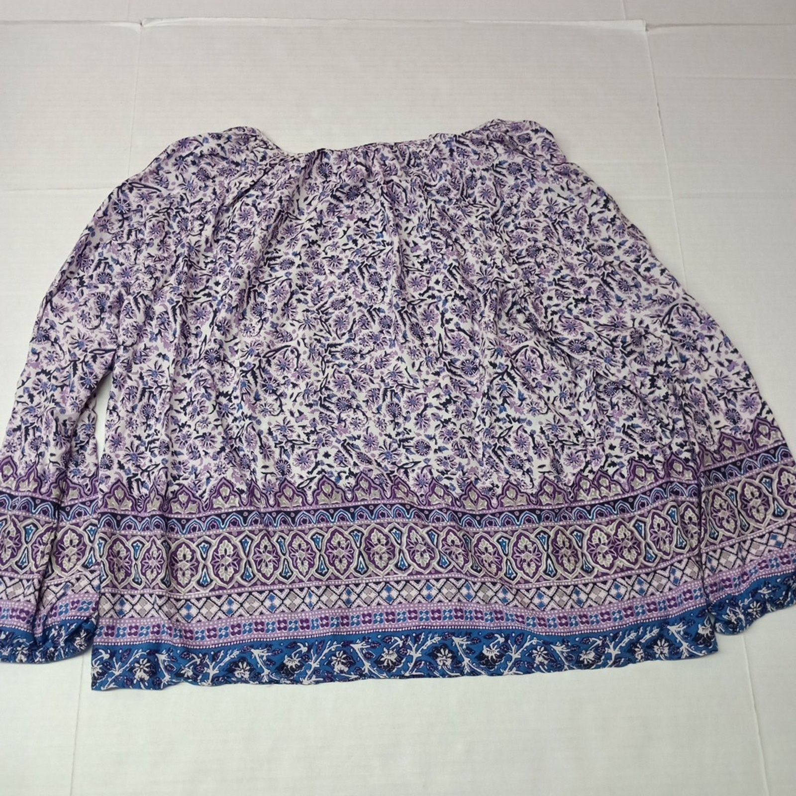 Lucky Brand Lucky Brand Border Purple Multi Floral Keyhole Neckline 2XL Size XXL / US 16-18 / IT 52-54 - 6 Thumbnail