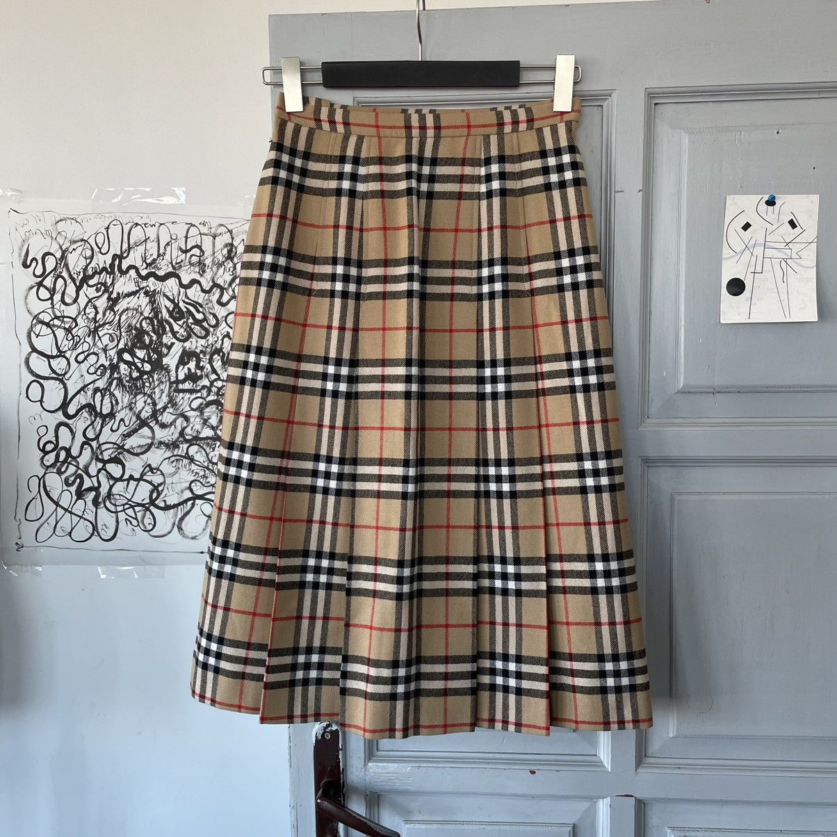 Burberry Vintage 90’s Burberrys 100% Wool Midi Skirt nova check Size 27" / US 4 / IT 40 - 1 Thumbnail