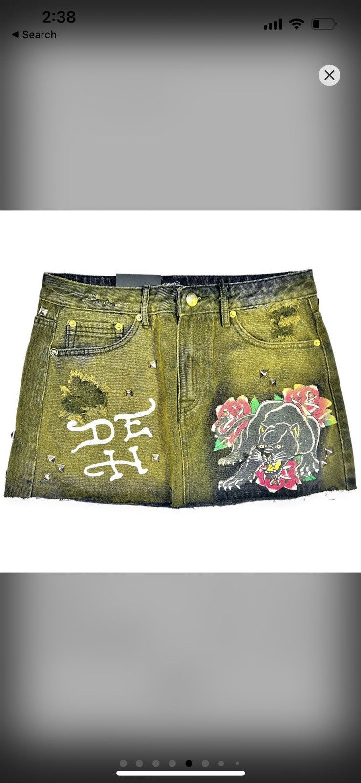 image of Ed Hardy Denim Skirt in Yellow, Women's (Size 30)