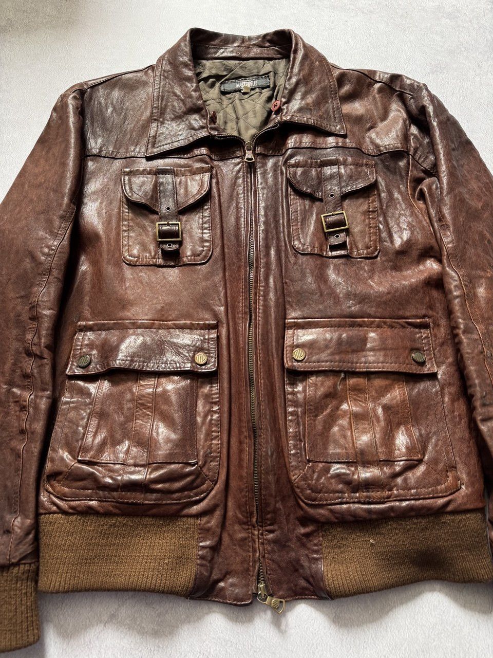 Leather Vintage Master Pelle Brown Leather Bomber Jacket Distressed Size US L / EU 52-54 / 3 - 7 Thumbnail