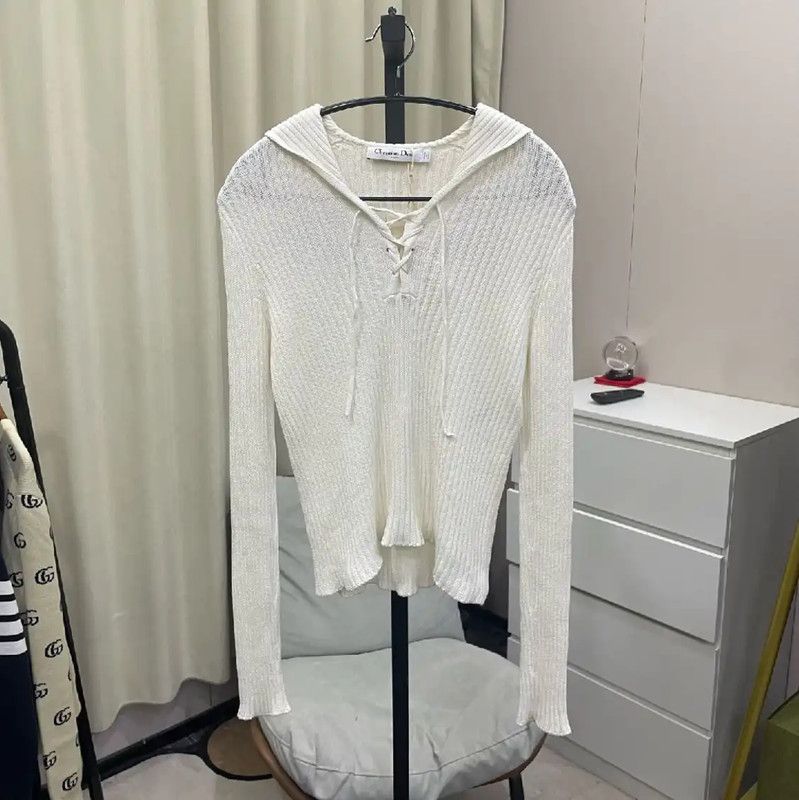 Dior Dior White Cotton Women's Pullover Sweater 0089 Size M / US 6-8 / IT 42-44 - 1 Thumbnail
