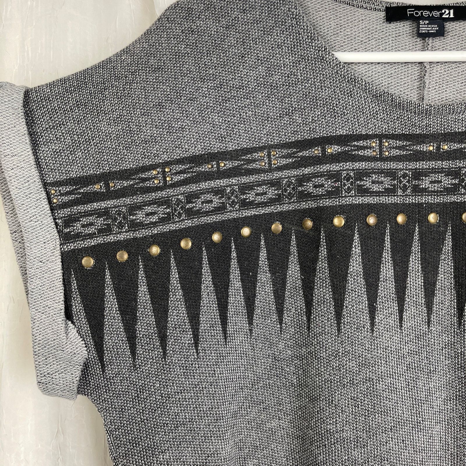 Forever 21 Forever 21 Grey Black Studded Fringe Top Southwestern Print Size S / US 4 / IT 40 - 15 Thumbnail