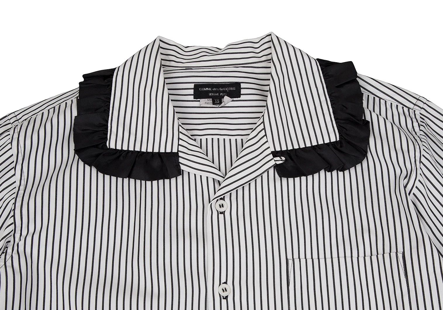 Comme des Garcons Homme Plus Striped Frill Decor Shirt in Black and White, Size XS Size US XS / EU 42 / 0 - 2 Thumbnail