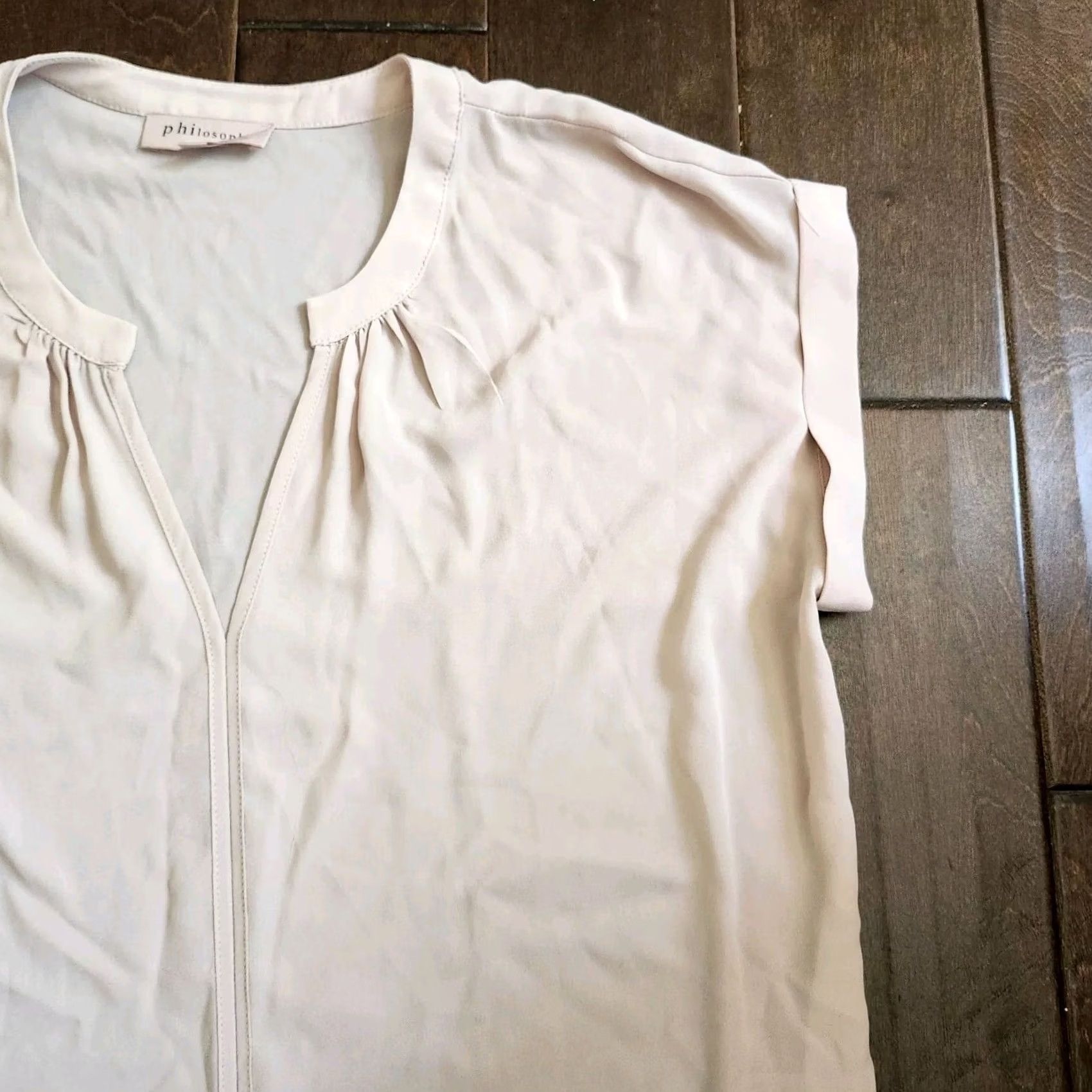 Vintage Philosophy Beige V-Neck Blouse Women's L Regular - Beige, Solid, Polyester, Machine Washable, Casual, Travel, Classic, Spring Summer Fall Size L / US 10 / IT 46 - 5 Thumbnail